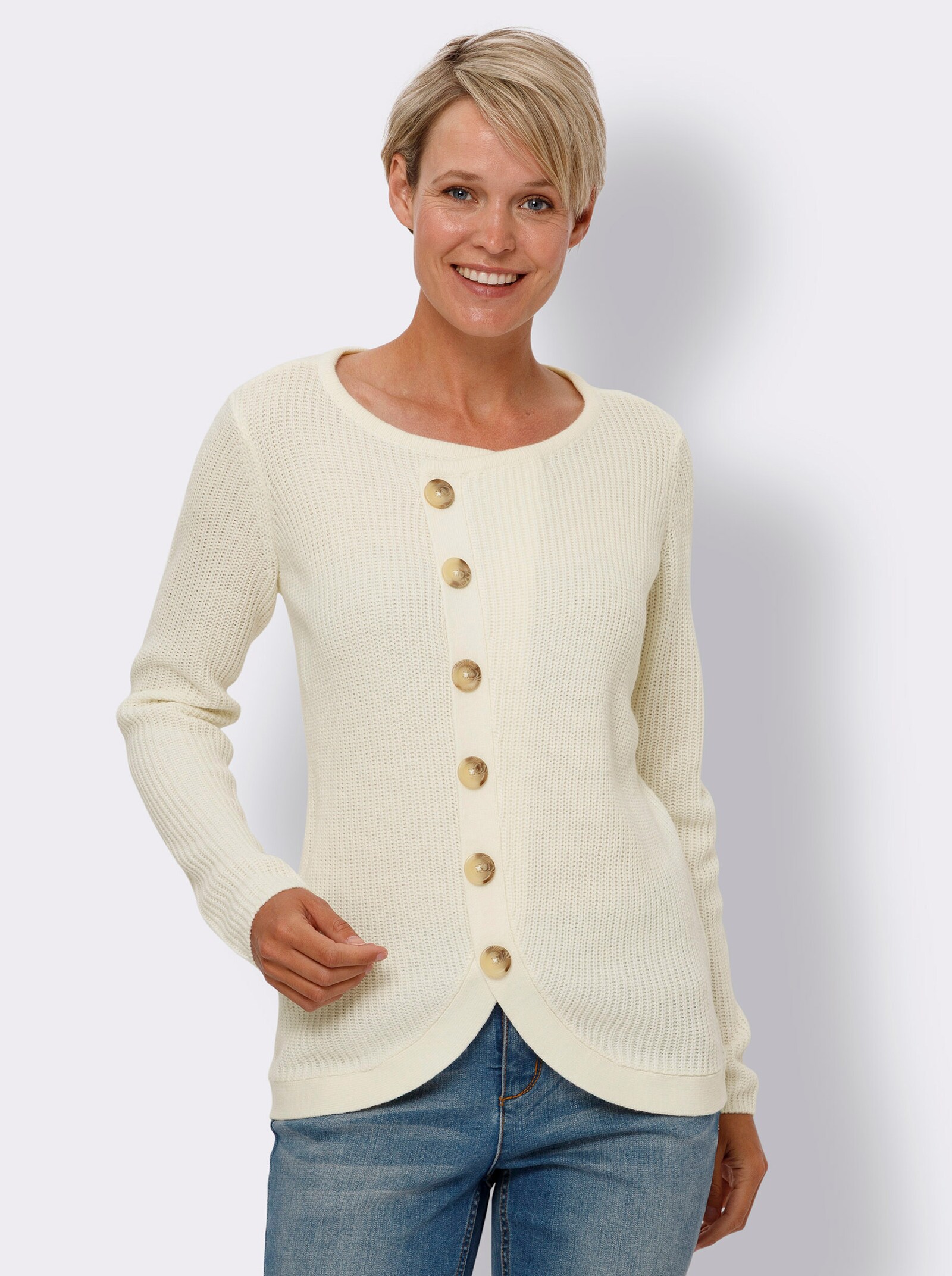 Pullover met lange mouwen en sierknoopsluiting - champagne
