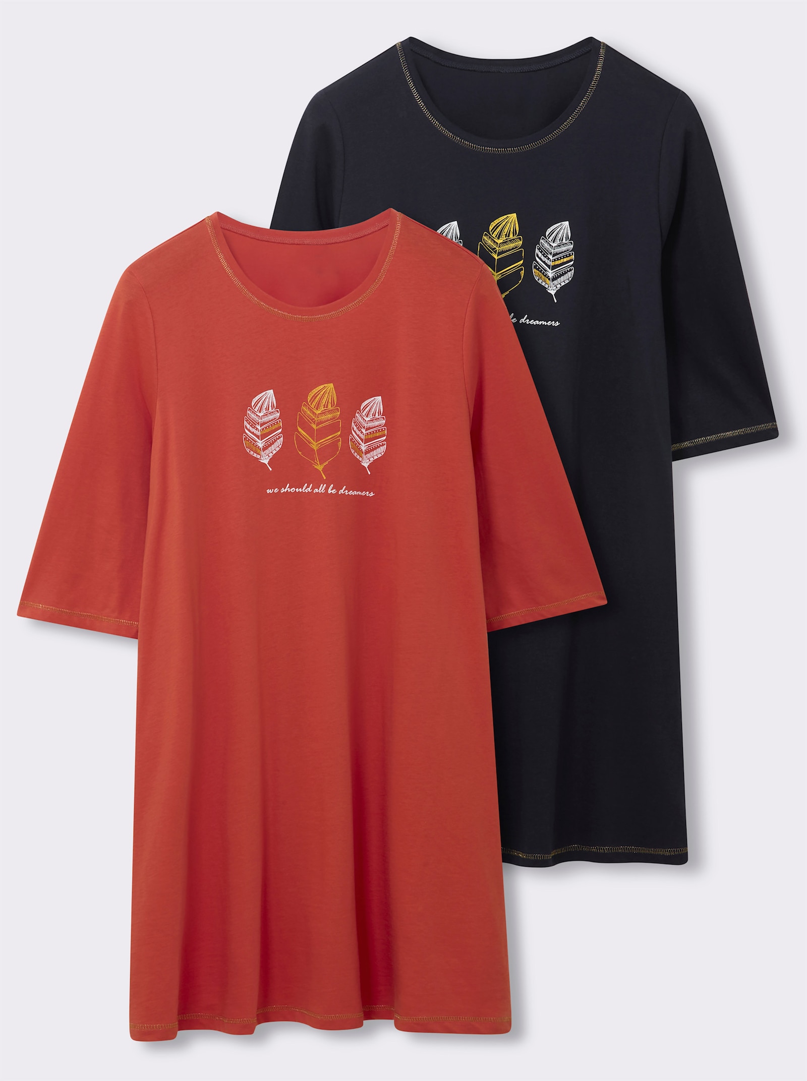 wäschepur Sleepshirts mit glänzendem Druck vorne - marine + terra