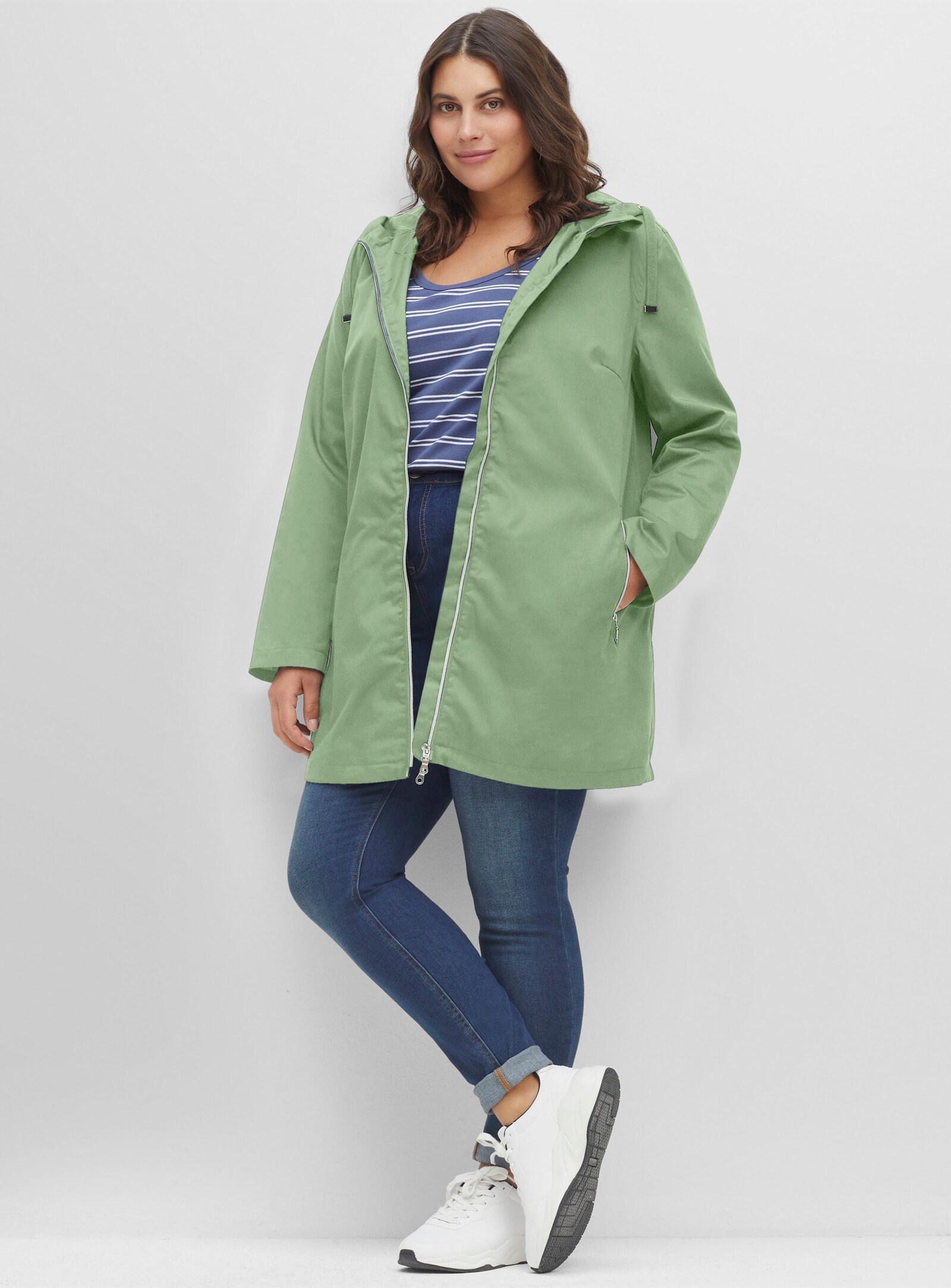 sheego Kapuzenjacke in A-Linie - eucalyptus