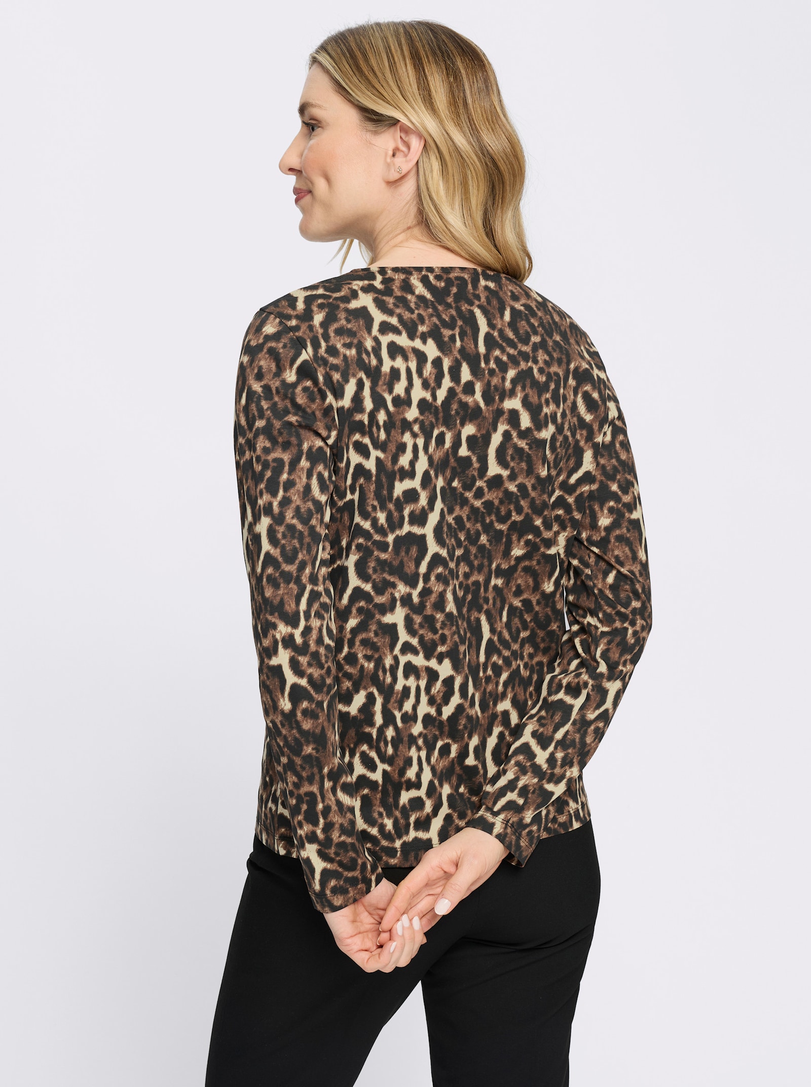 Langarmshirt mit Leo-Muster, Baumwolle - braun-schwarz-bedruckt