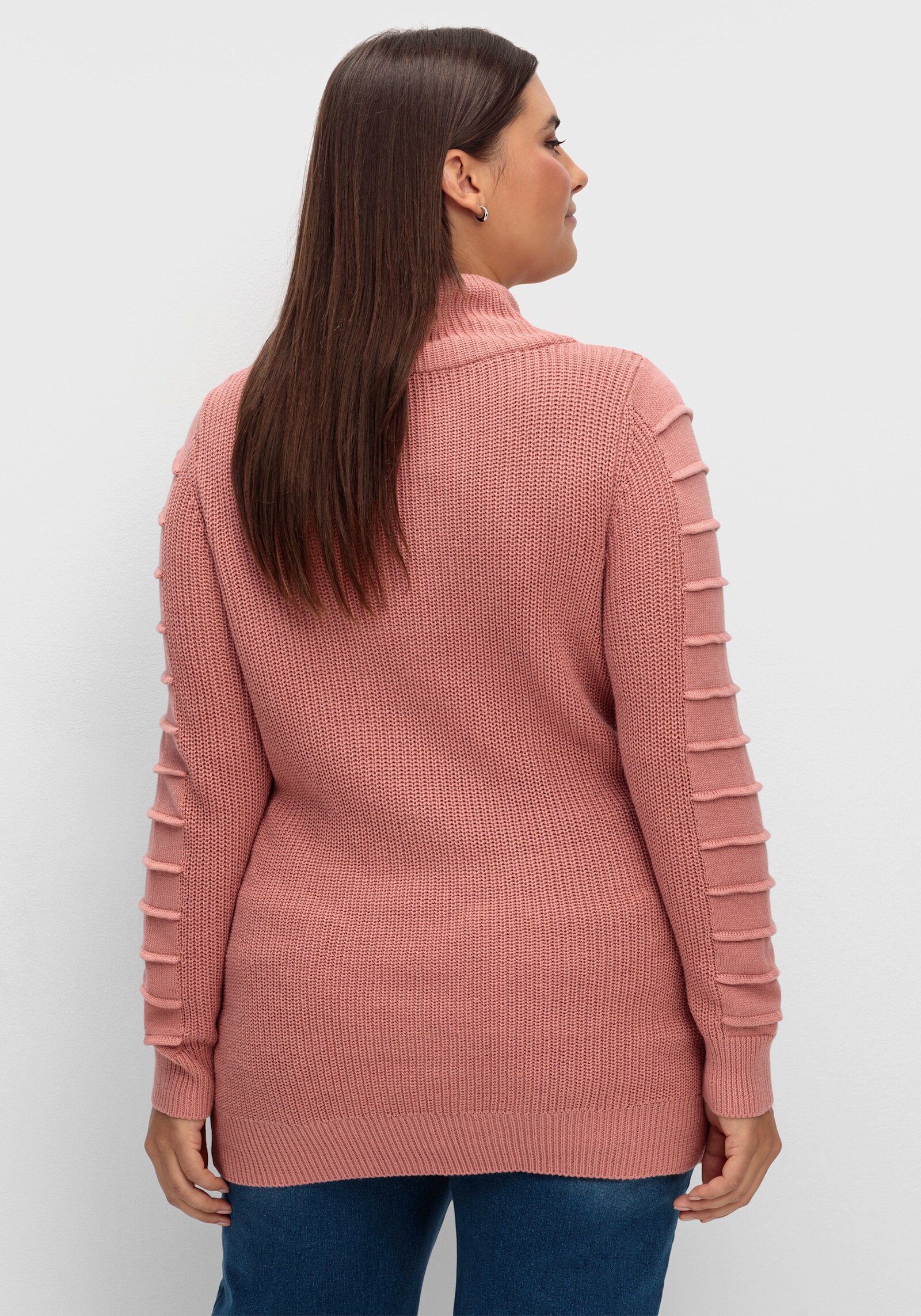 Longpullover mit Struktur-Partien - rosenholz