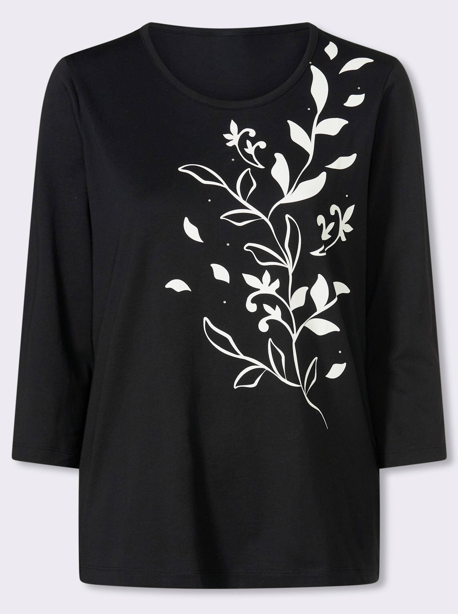 3/4-Arm-Shirt mit platziertem Druck - schwarz-ecru-bedruckt