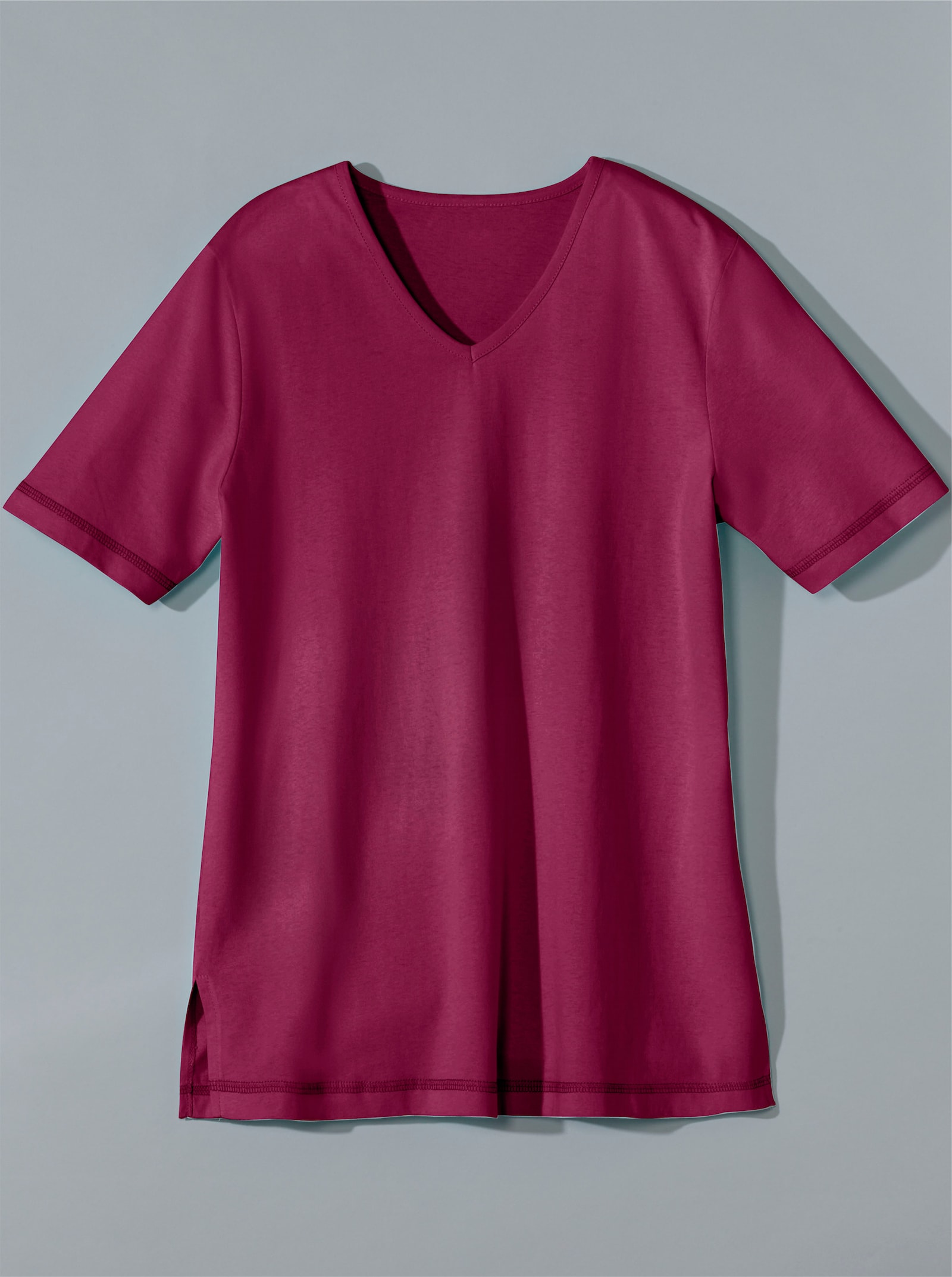 Shirt met korte mouwen en zijsplitten - cyclaam