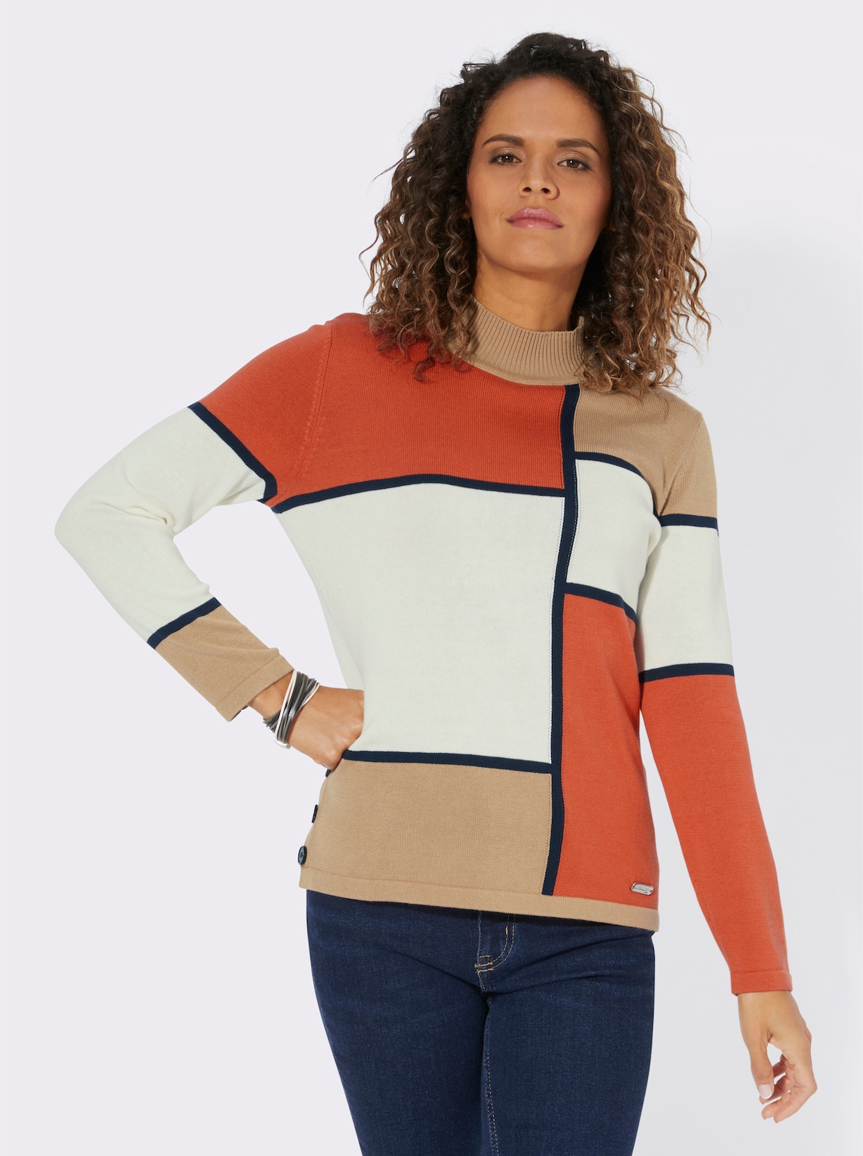 Pullover - camel/champagne gedessineerd