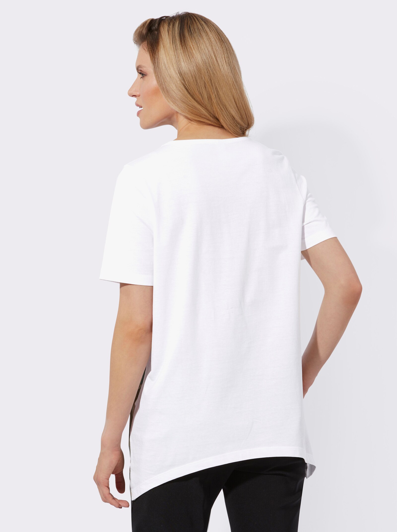 Zipfelshirt mit platziertem Blüten-Print - ecru-gelb-bedruckt