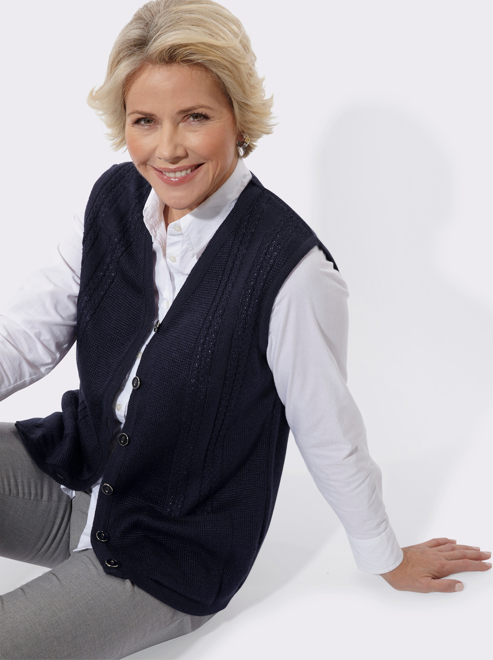 Strickweste mit Merinowolle - marine