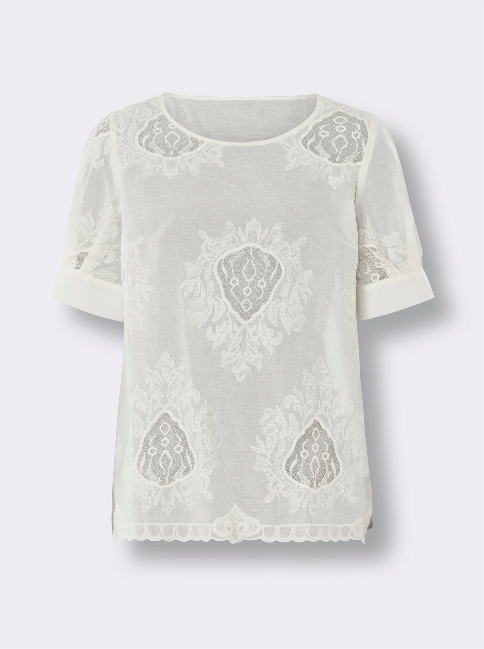 heine Kurzarm-Bluse mit transparenten Einsätzen - champagner