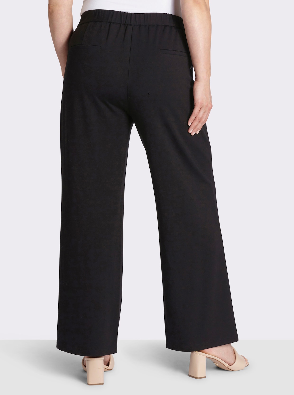 sheego Comfortbroek met wijde pijpen, van interlock - zwart