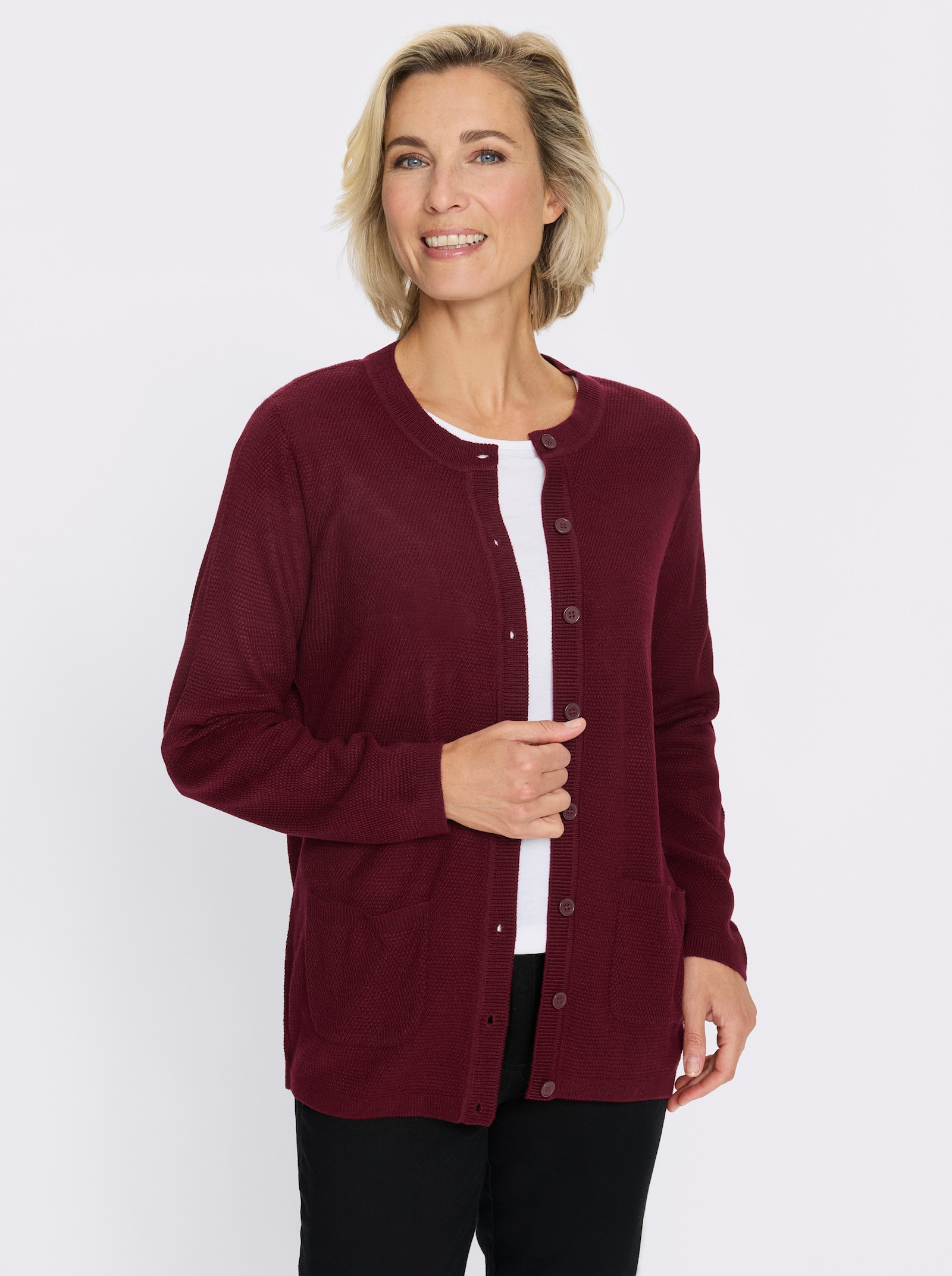 Pletený kabátek se strukturovaným vzorem - tmavěčervená