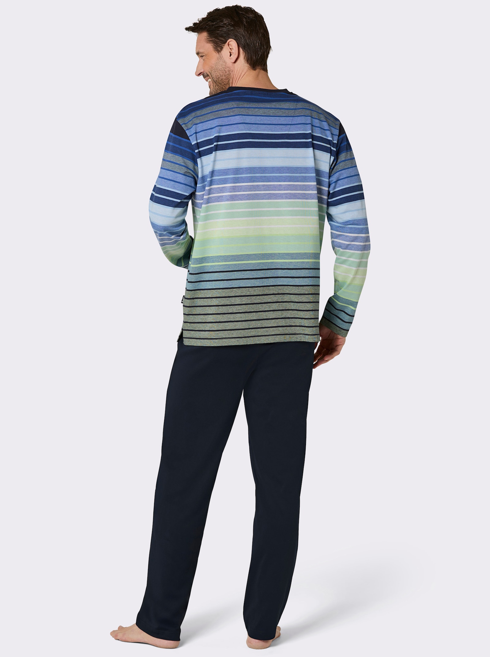 Hajo Schlafanzug - marine-pistazie-geringelt