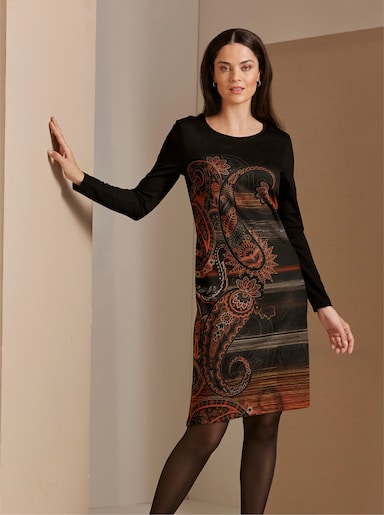 CREATION L PREMIUM Jersey jurk - zwart/terra geprint