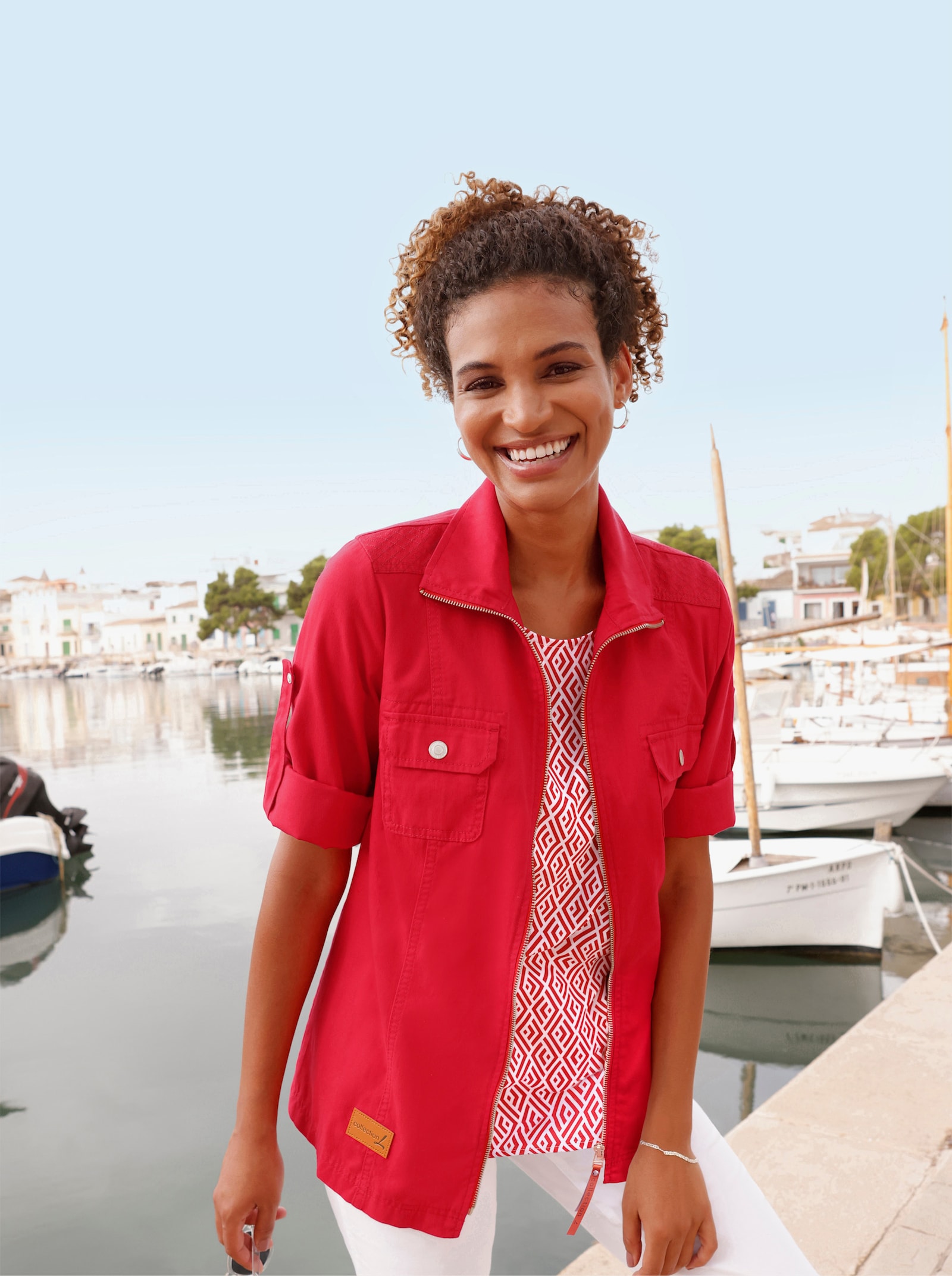 Blusenjacke mit Brust-Klappentaschen - rot