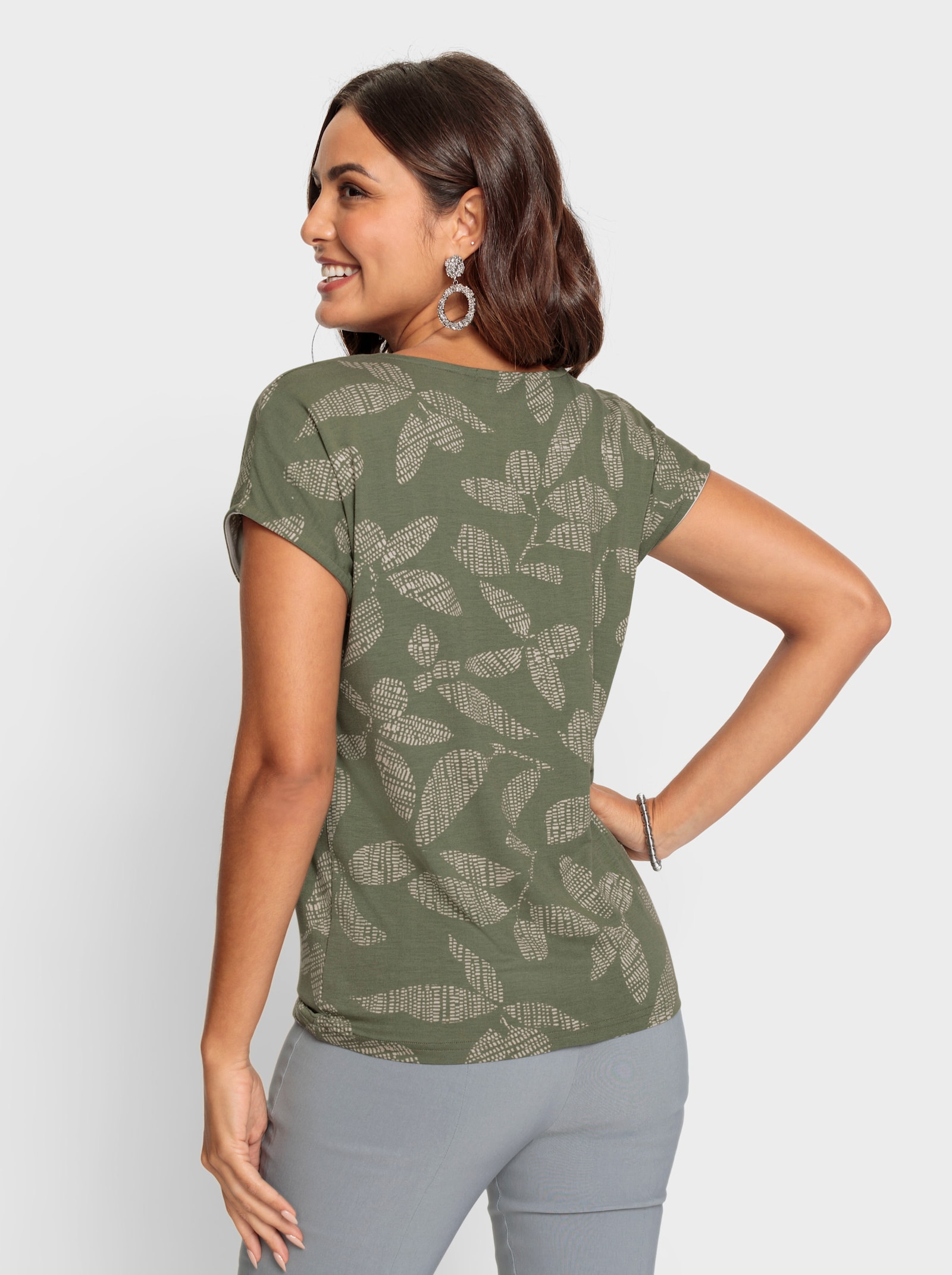 Shirt met print van viscose, bedrukt - kaki/zand/bedrukt