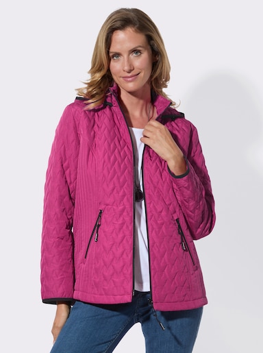 Steppjacke mit Kapuze und Stehkragen - fuchsia
