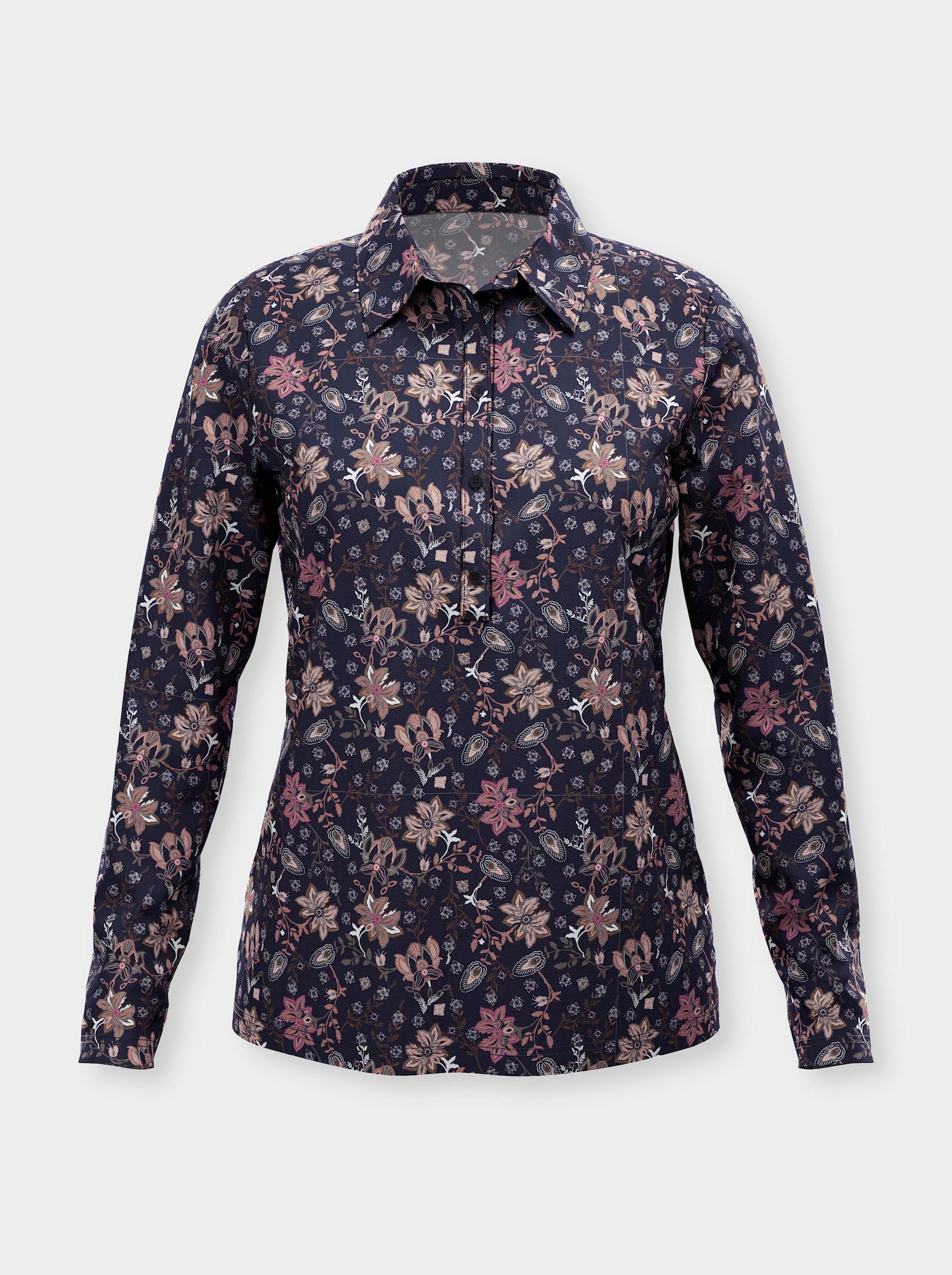 Poloshirt mit floralem Druck - marine-rosenquarz-bedruckt