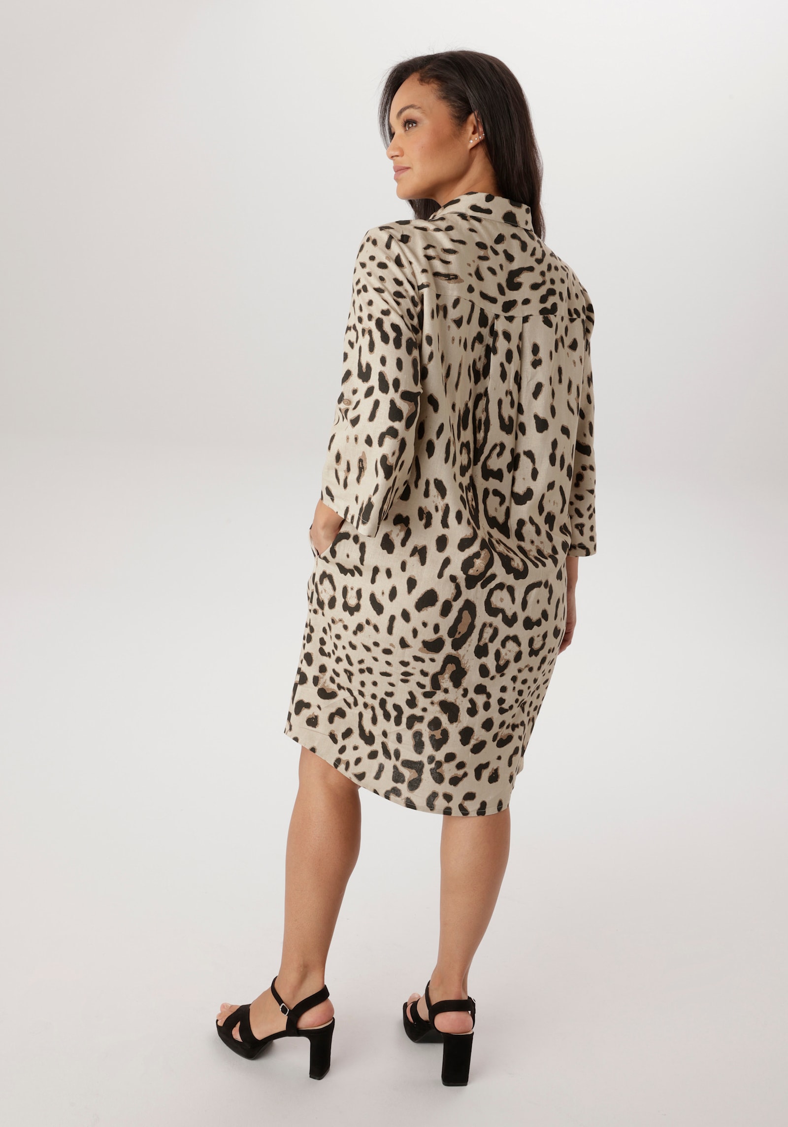 Aniston PLUS Hemdblusenkleid - beige-schwarz-braun
