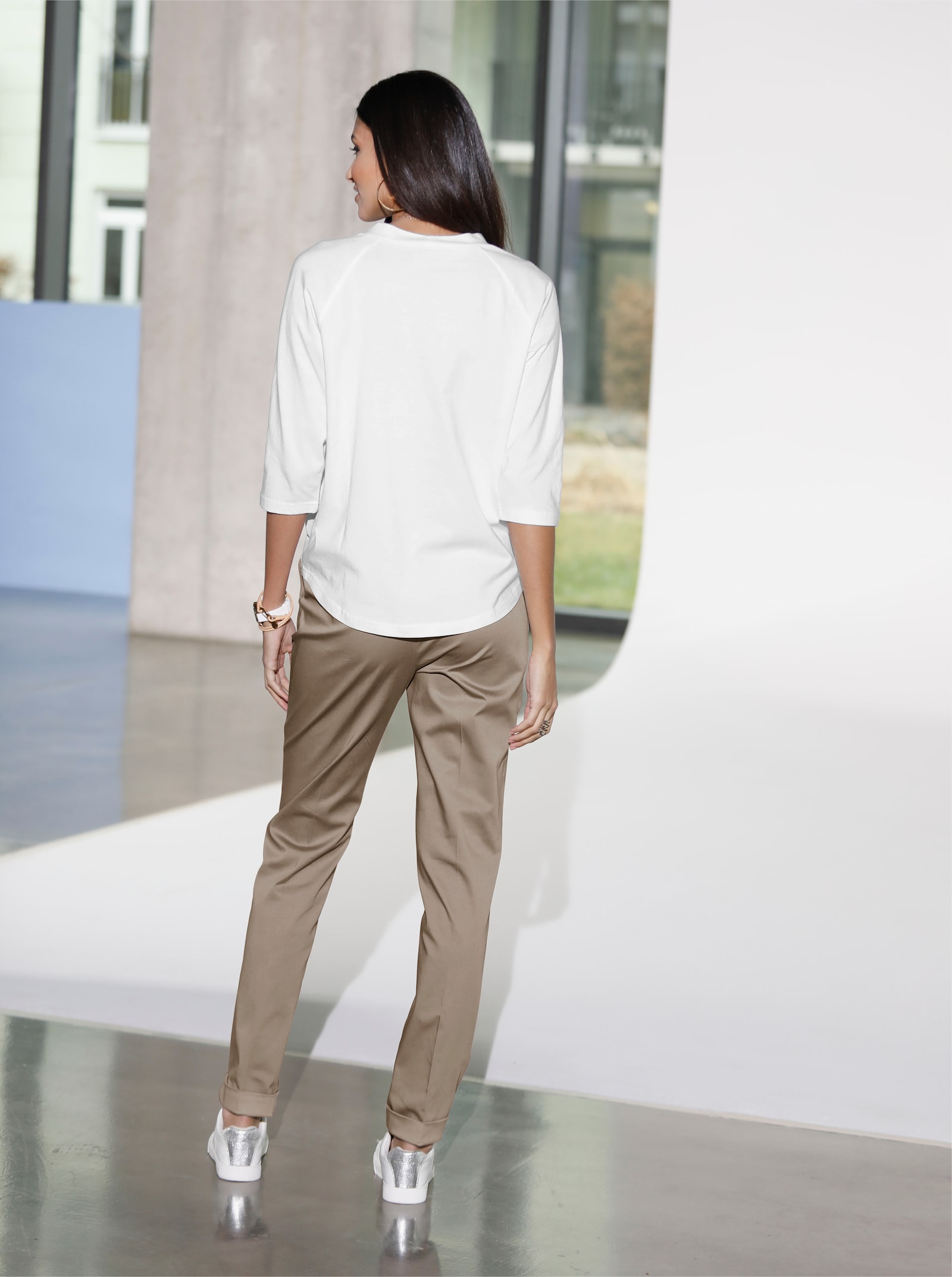 Tričko s 3/4 rukávem a kalichovým límcem - ecru