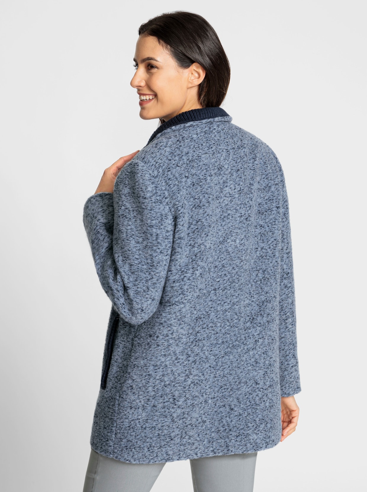 Boucléjack - duifblauw/donkerblauw gemêleerd