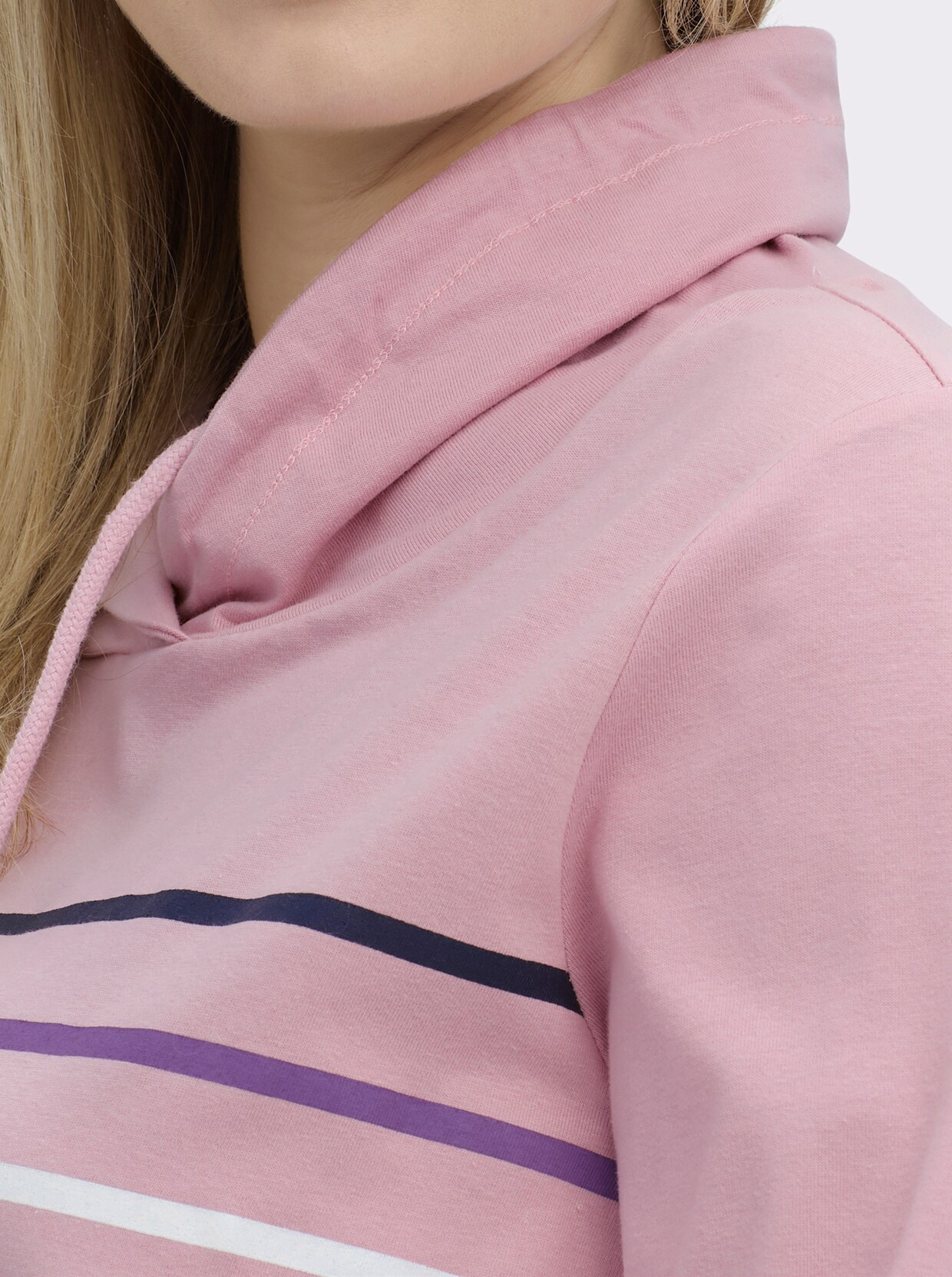 Stehkragenshirt mit Tunnelzug - rosé-geringelt