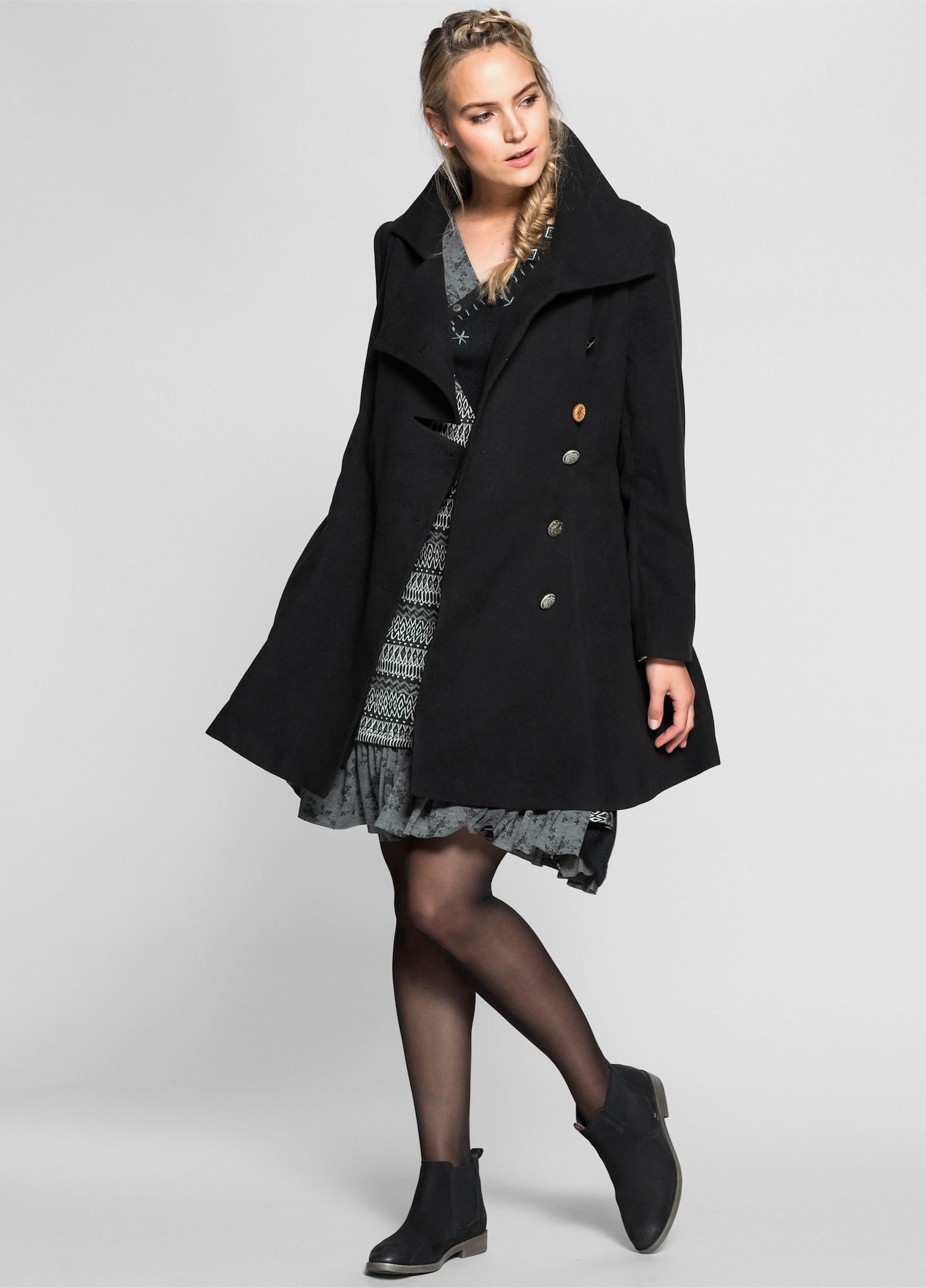 sheego by Joe Browns Kurzmantel in asymmetrischem Schnitt - schwarz