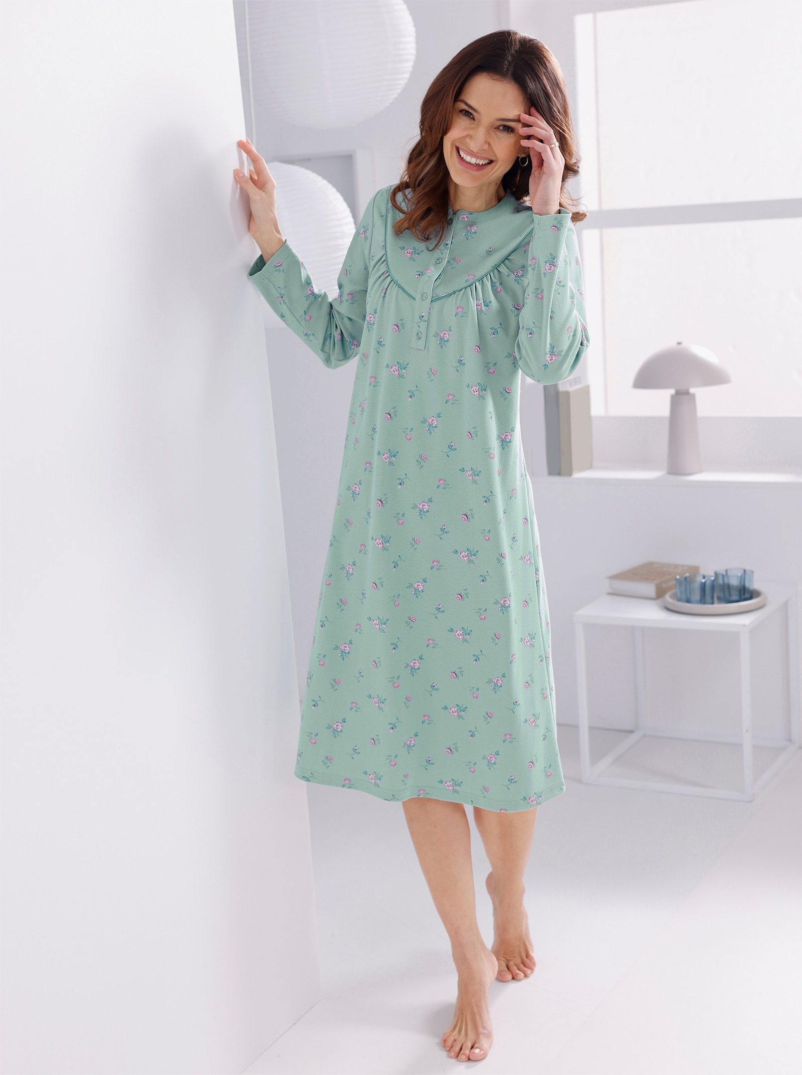 wäschepur Nachthemd mit floralem Muster - kalkmint-rosé-bedruckt