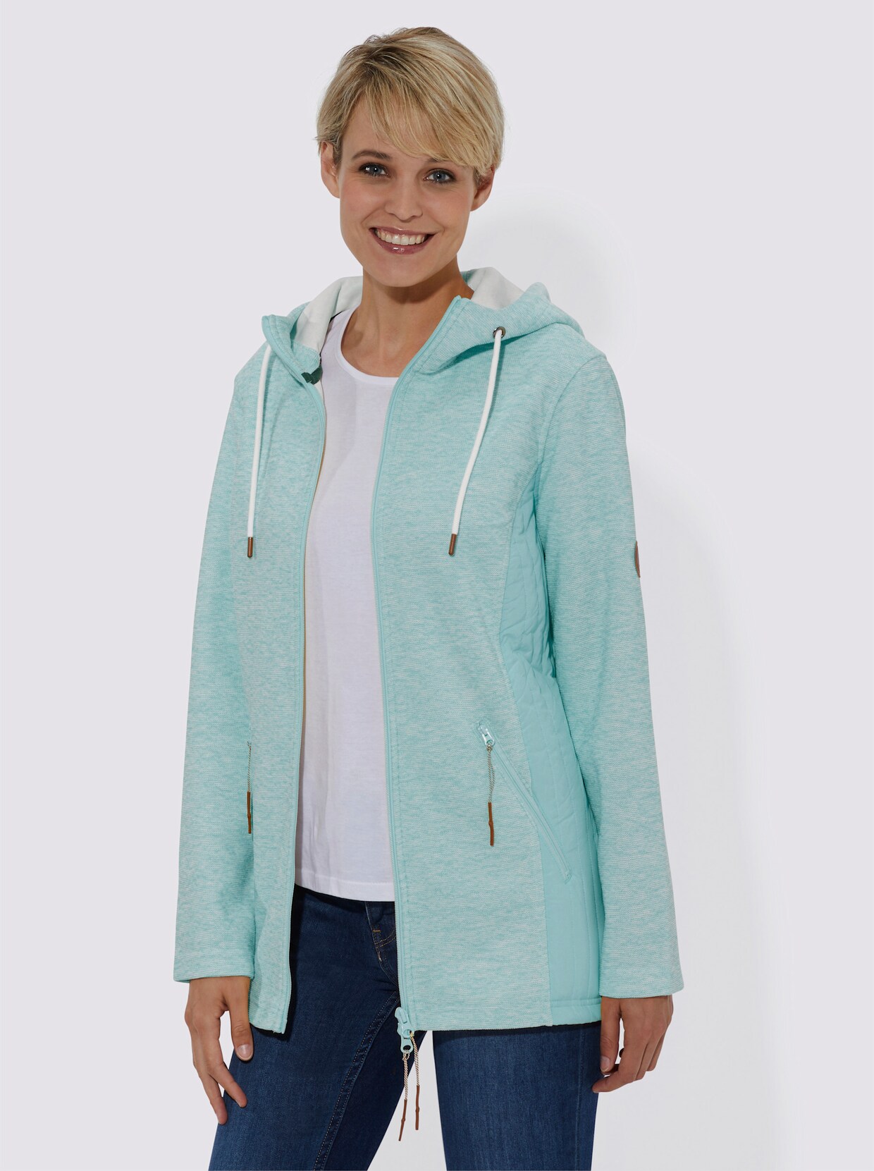 Strickfleecejacke - mint-weiß-meliert