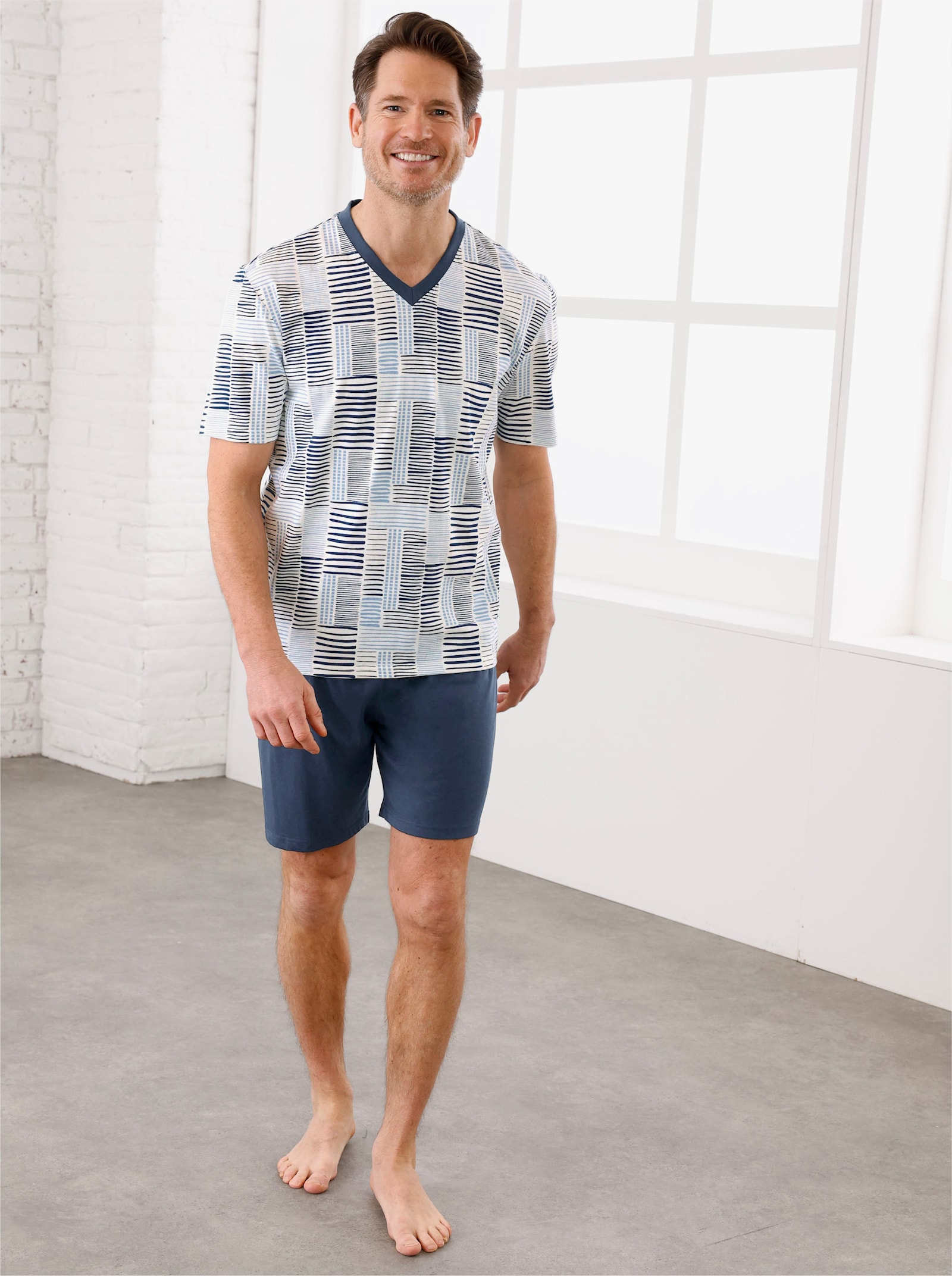 wäschepur men Shorty's - ecru/donkerblauw + ecru/petrol