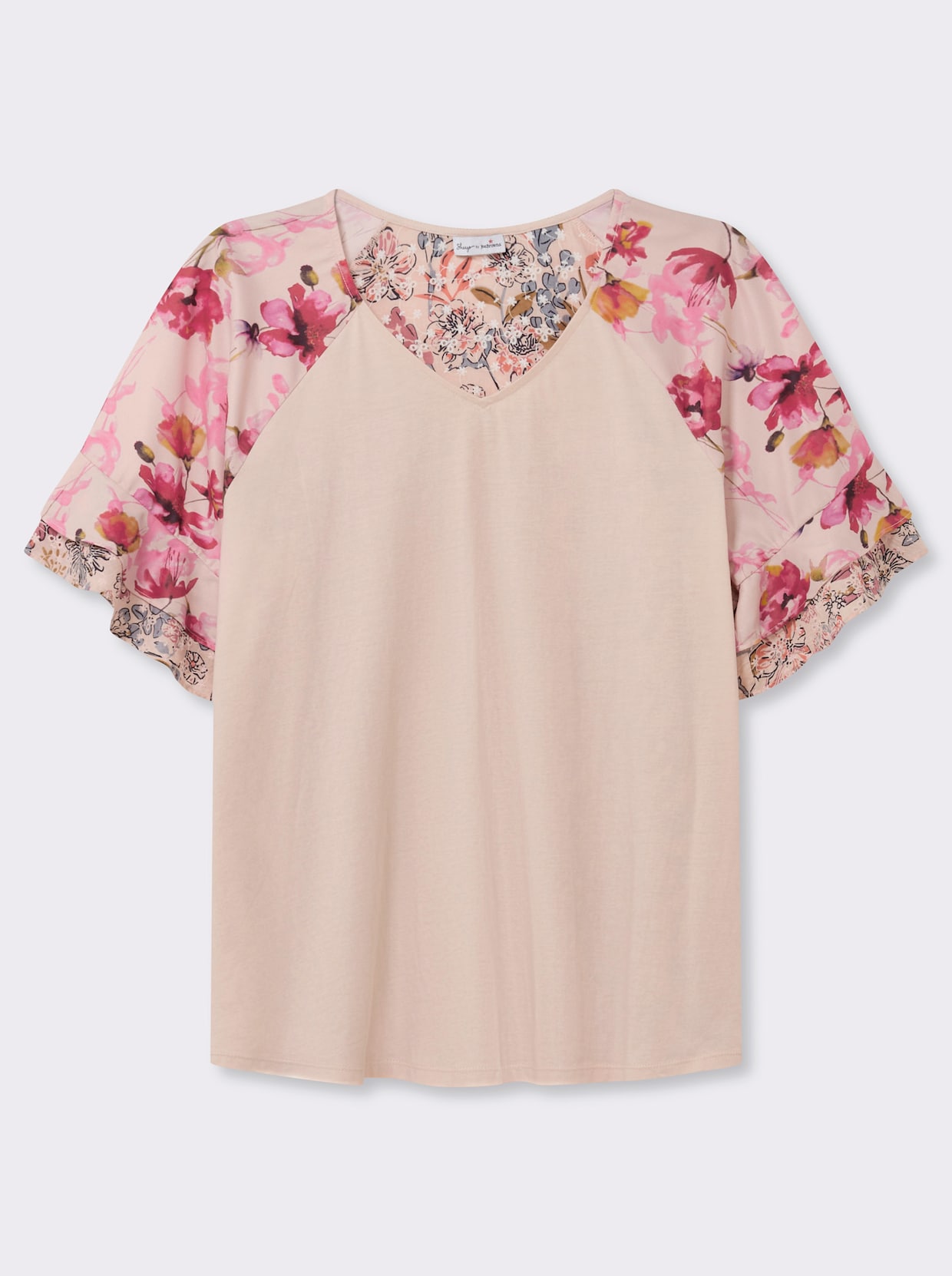 sheego by Joe Browns Tunika im Materialmix - apricot-fuchsia-gemustert