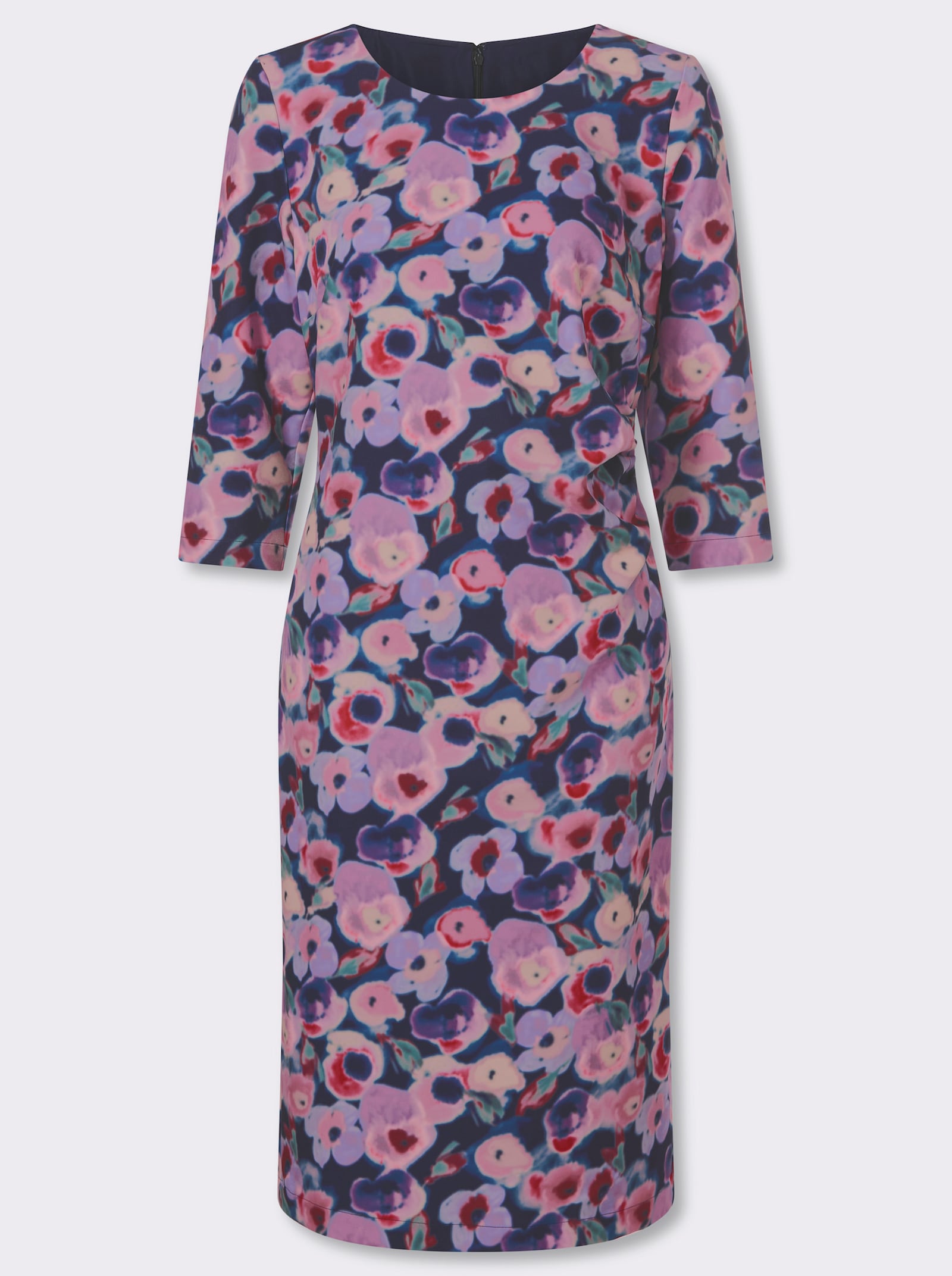 Etuikleid mit Falten an der Taille - marine-puder-bedruckt