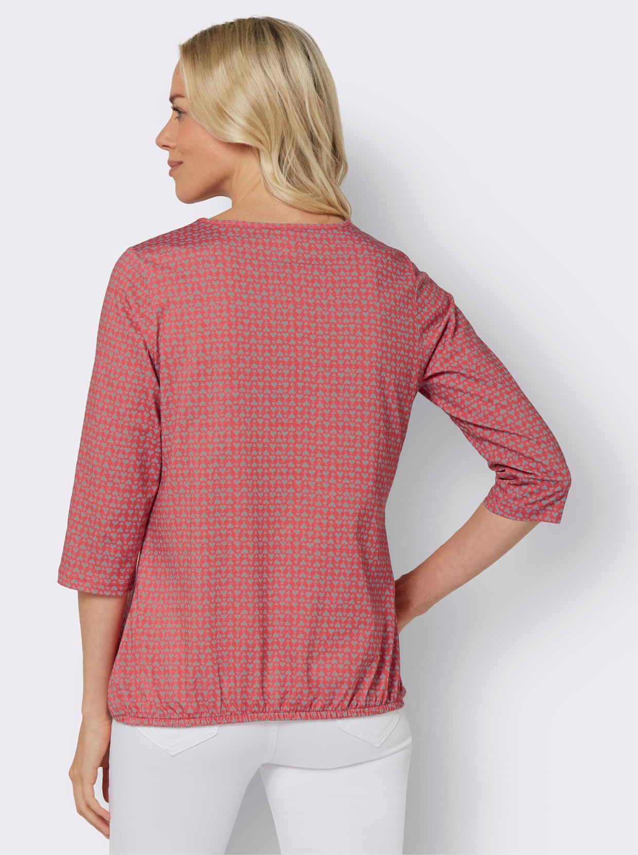 Shirt met 3/4-mouw - grapefruit/steengrijs gedessineerd