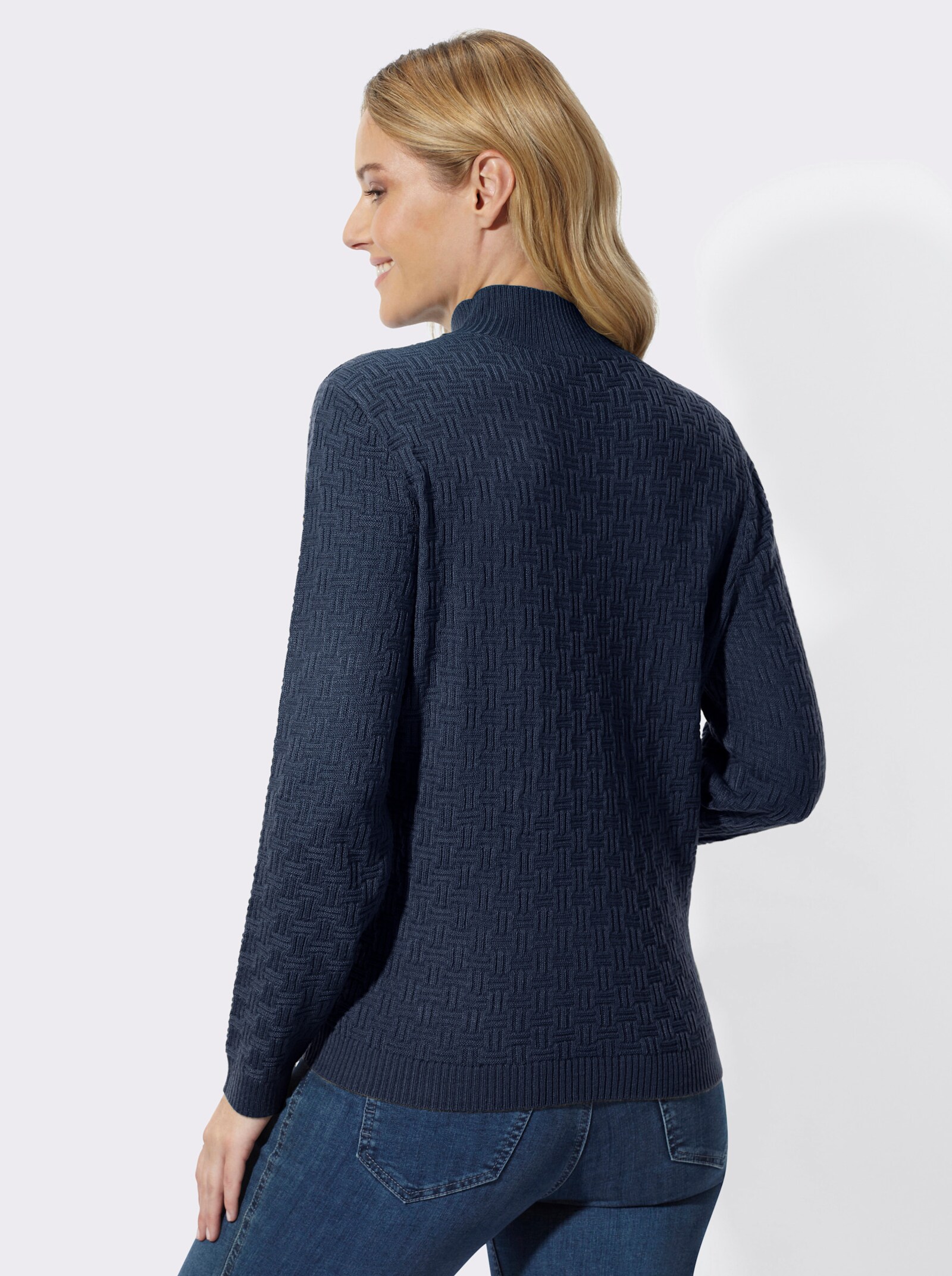 Stehkragenpullover mit Strickmuster - dunkelblau