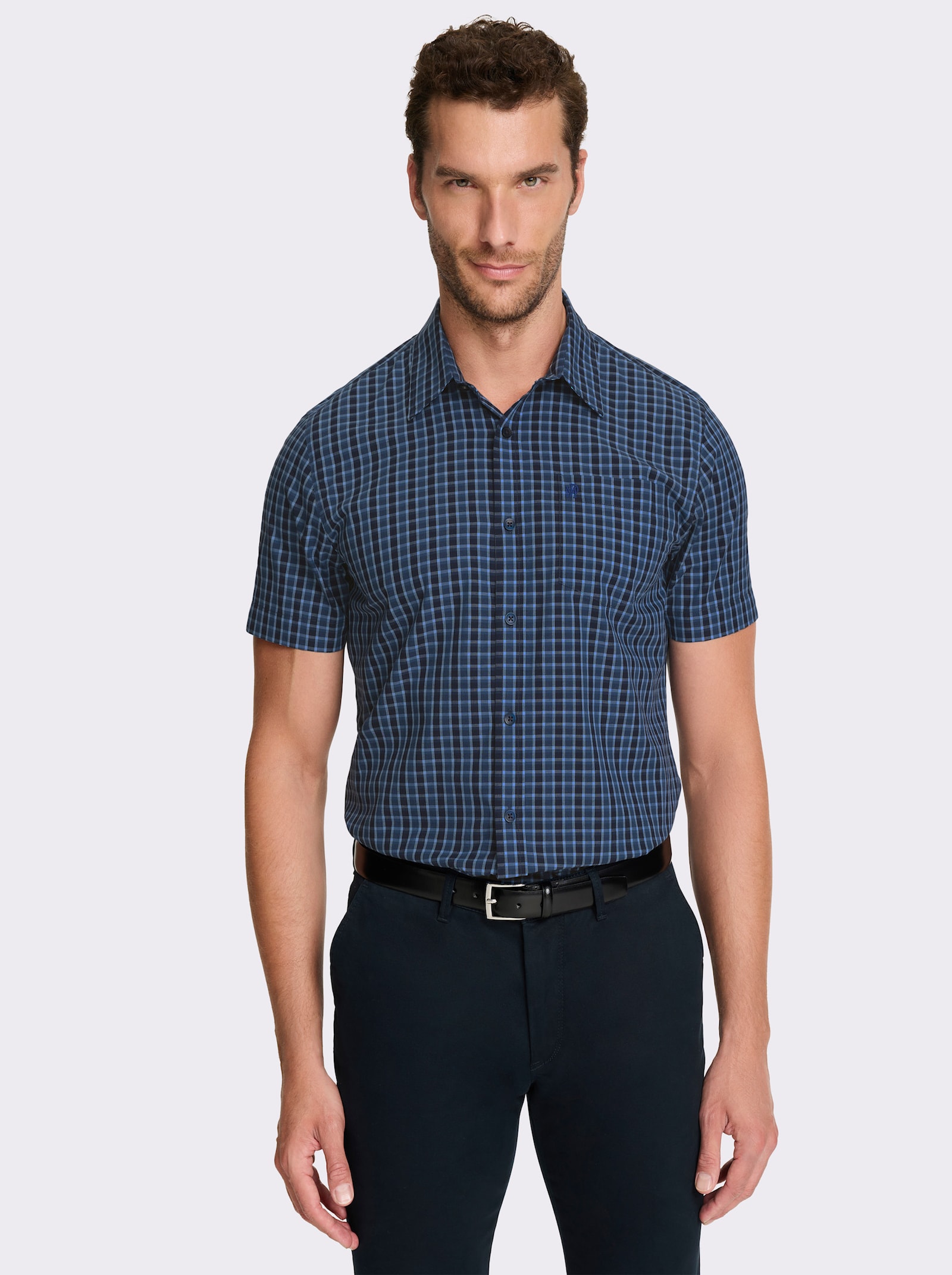 Marco Donati Kurzarmhemd , bügelfrei - marine-jeansblau-kariert