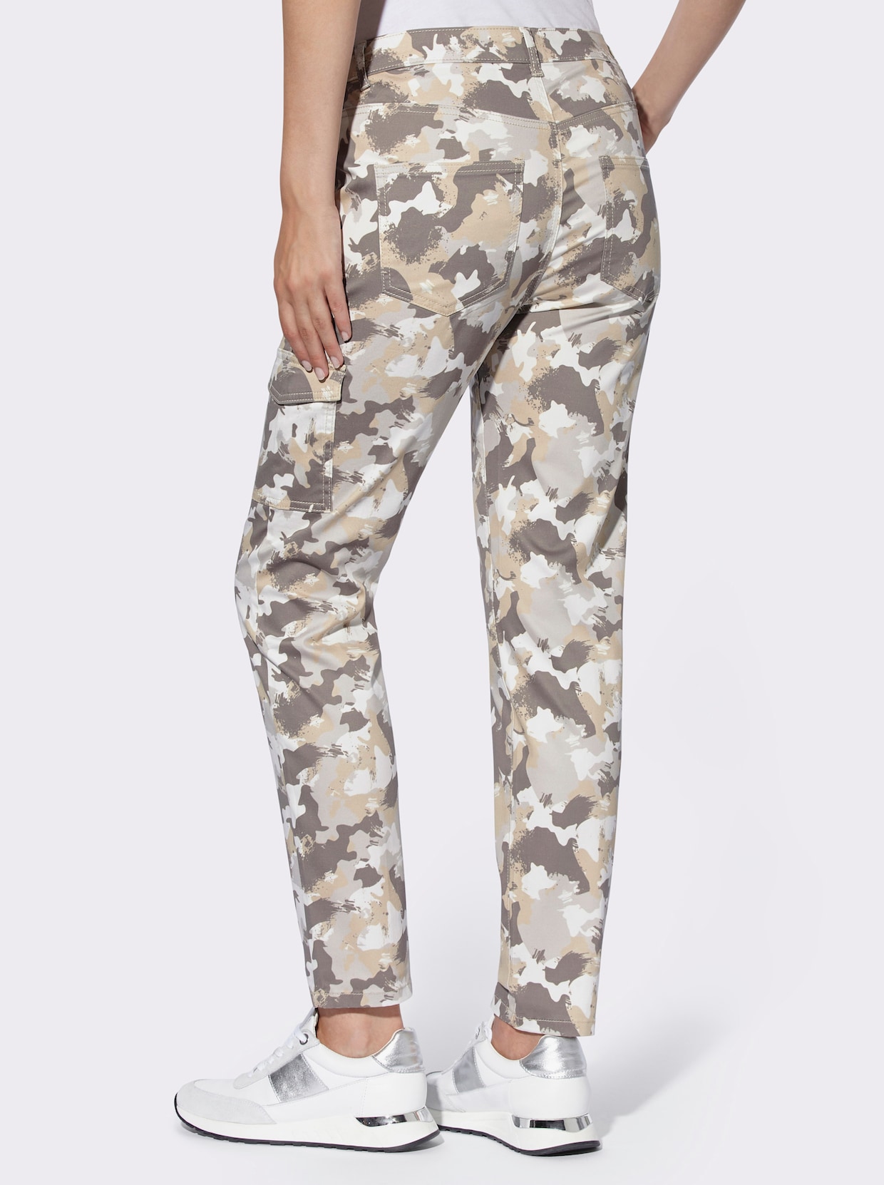 heine Pantalon cargo - écru-gris clair imprimé