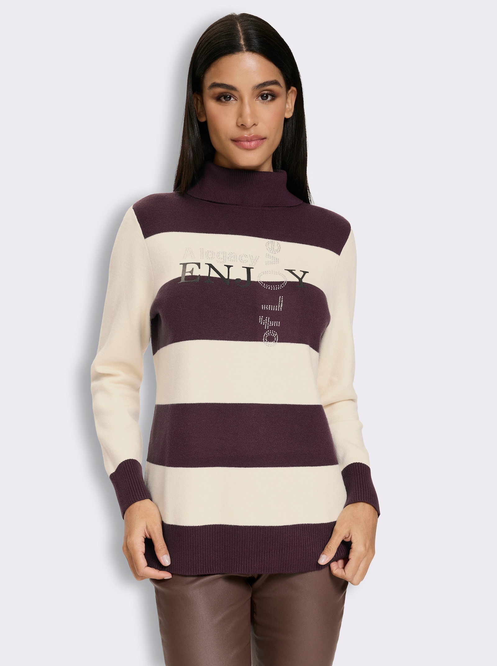 heine Rollkragenpullover mit Blockstreifen - burgund-champagner-gestreift