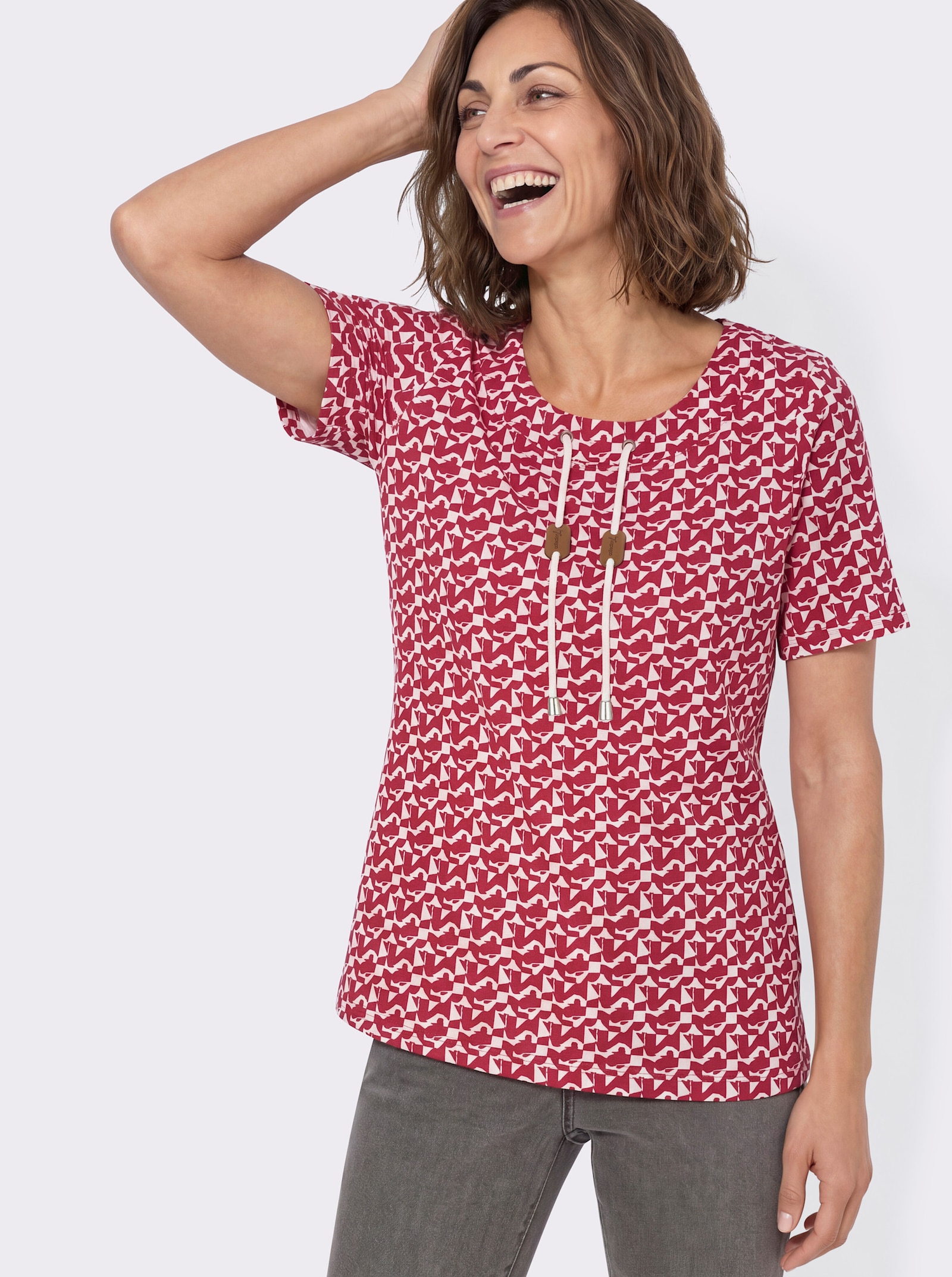 Shirt mit Druck - rot-ecru-bedruckt