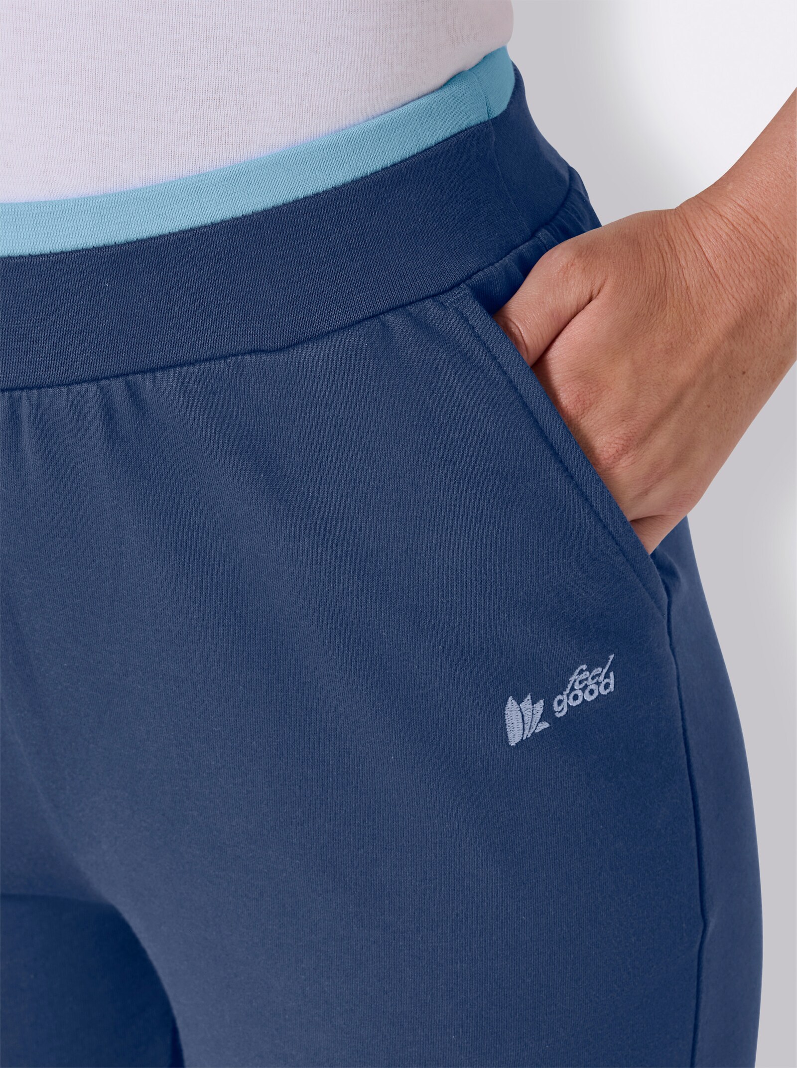 feel good Dehnbund-Hose mit Bündchen - jeansblau-aqua