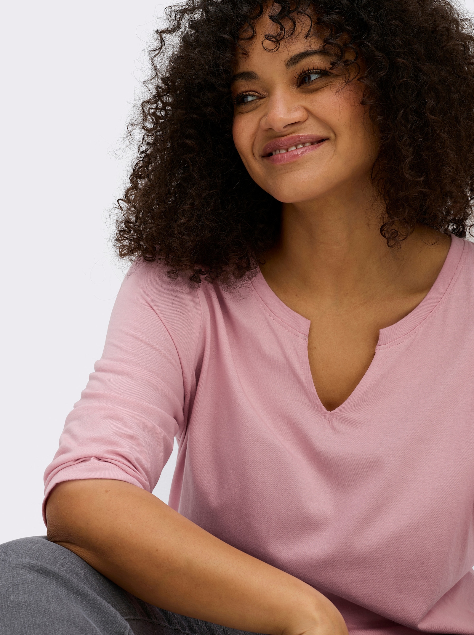 sheego 3/4-Arm-Shirt mit geschlitztem Ausschnitt - hortensie