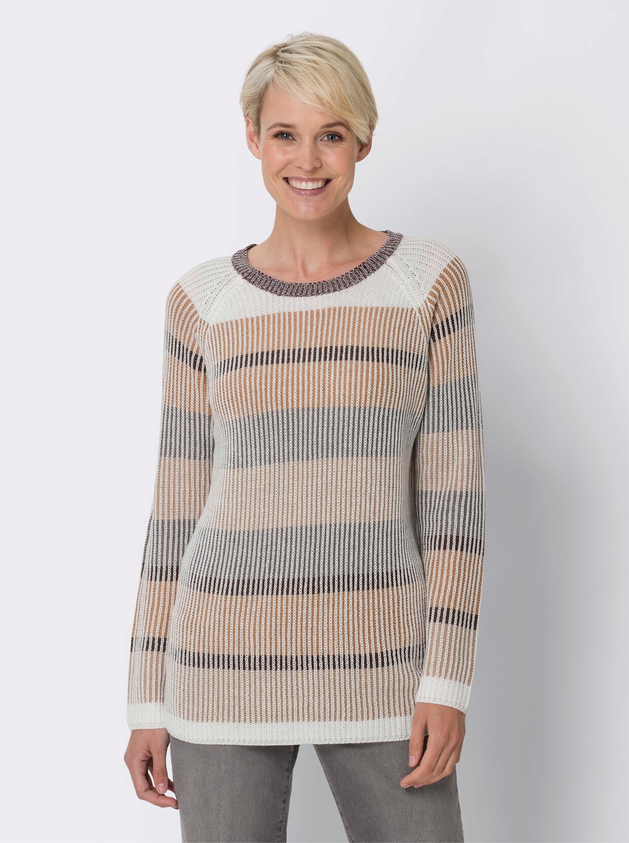 Gestreepte pullover - camel gestreept