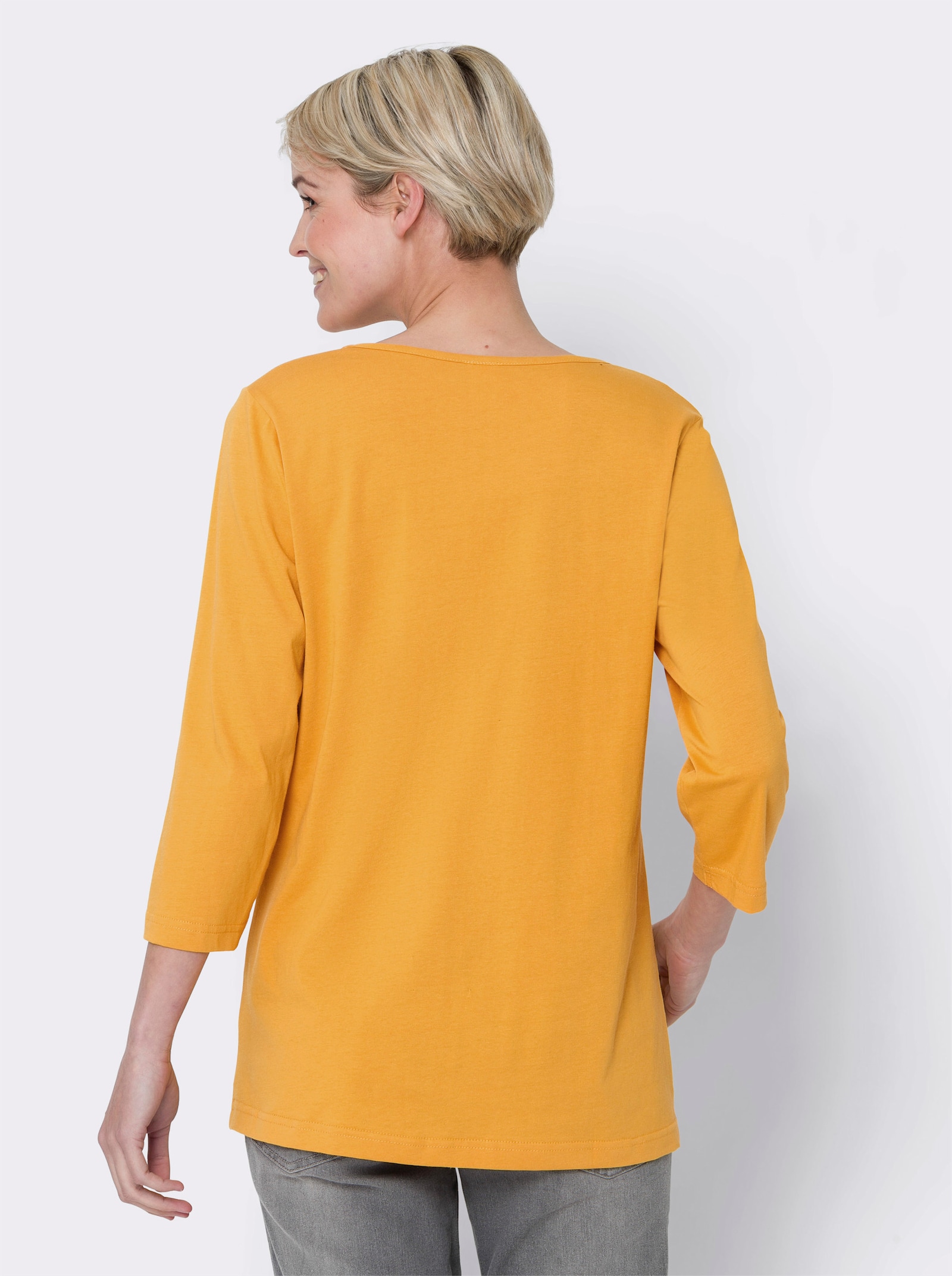 Longshirt mit Print vorne - ocker-weiß