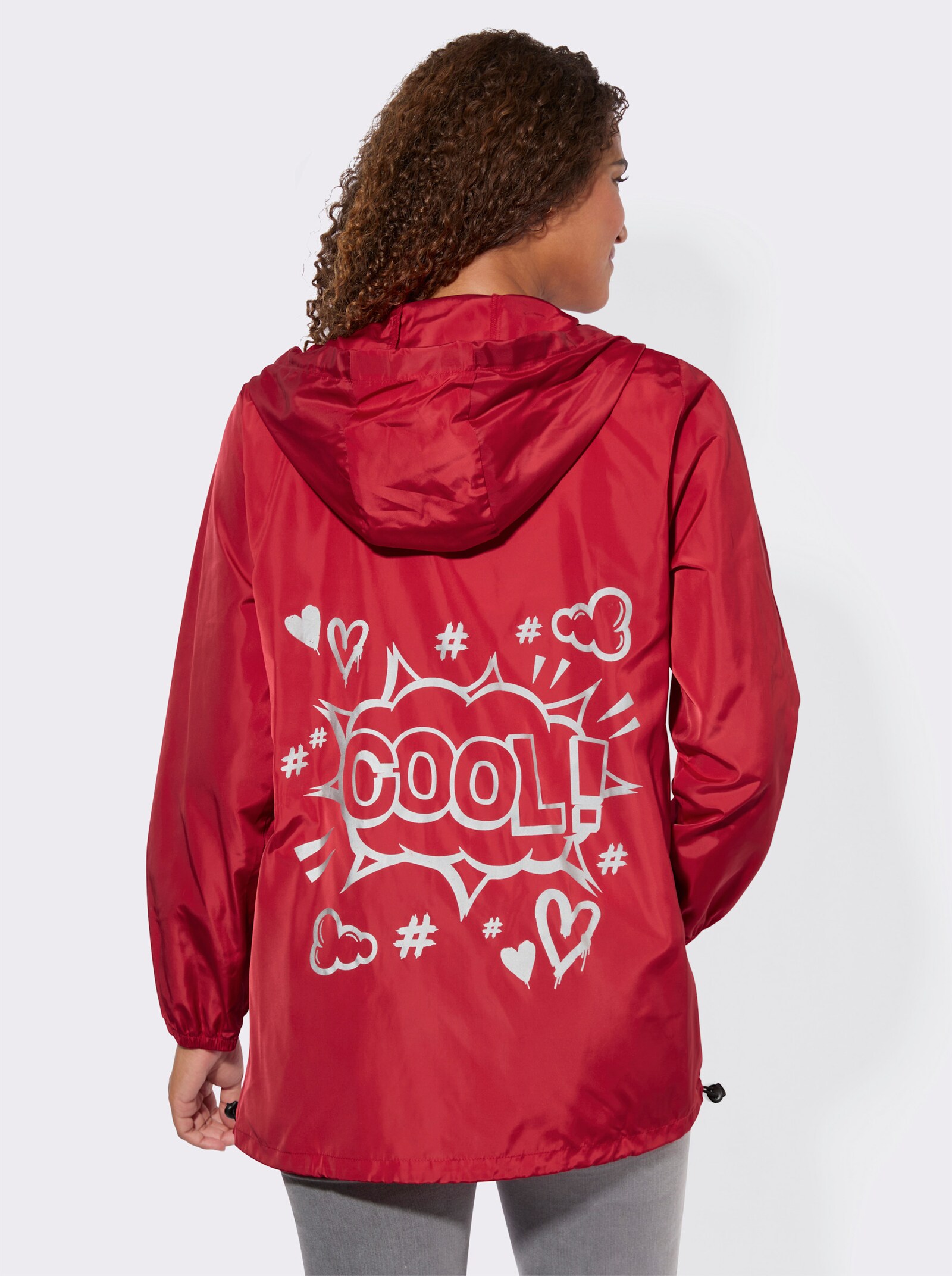 Kapuzenjacke mit Schriftzug im Comic-Stil - rot