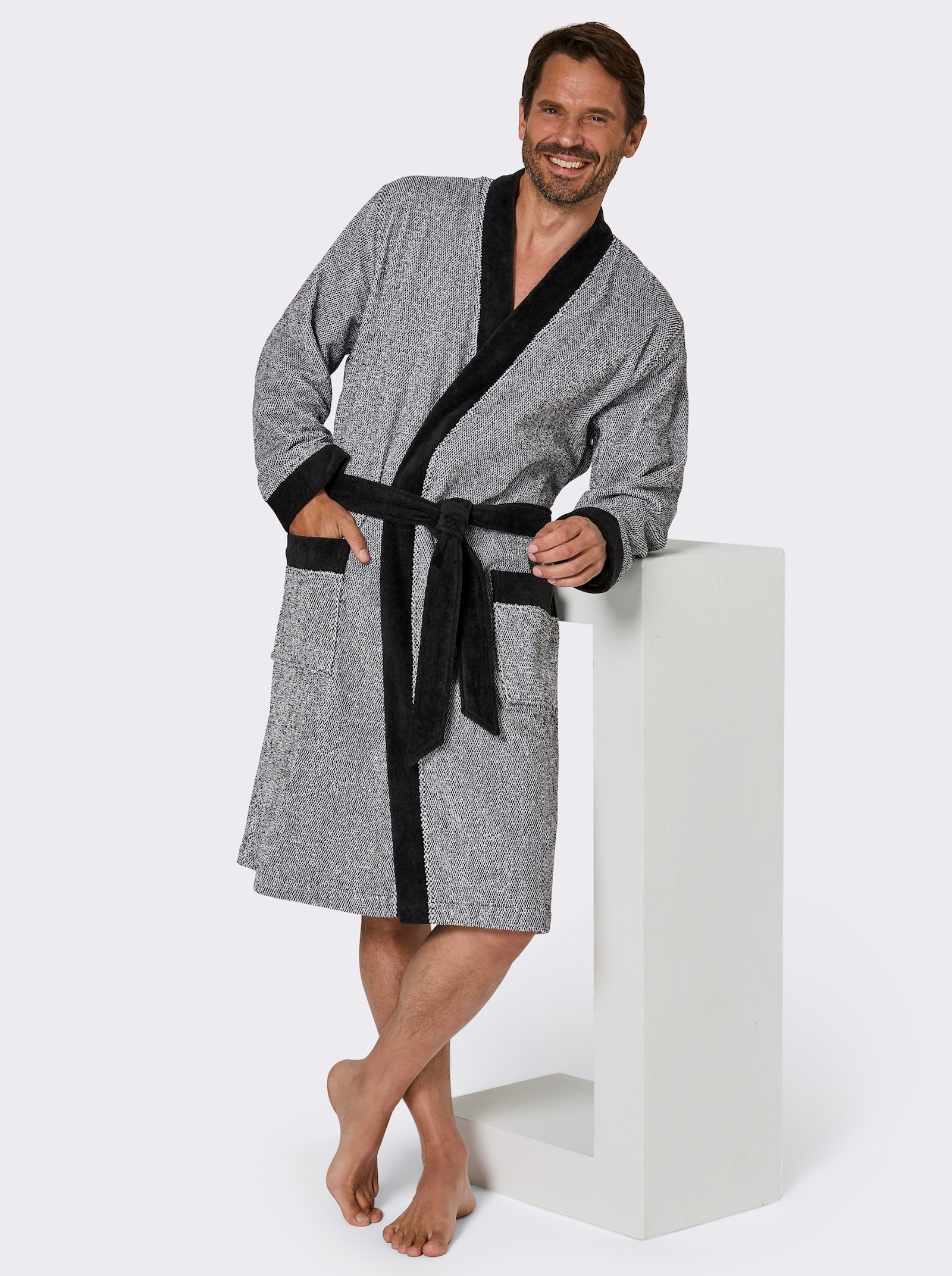 feel good Bademantel - schwarz-weiss-meliert