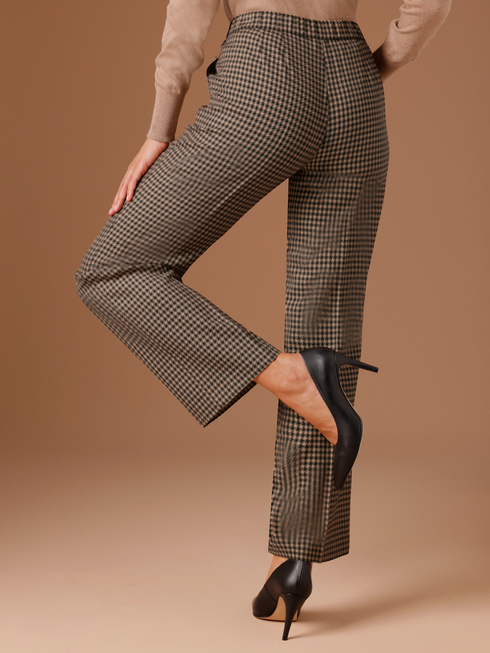 CREATION L PREMIUM Wollhose mit Bügelfalte - schwarz-camel-gemustert