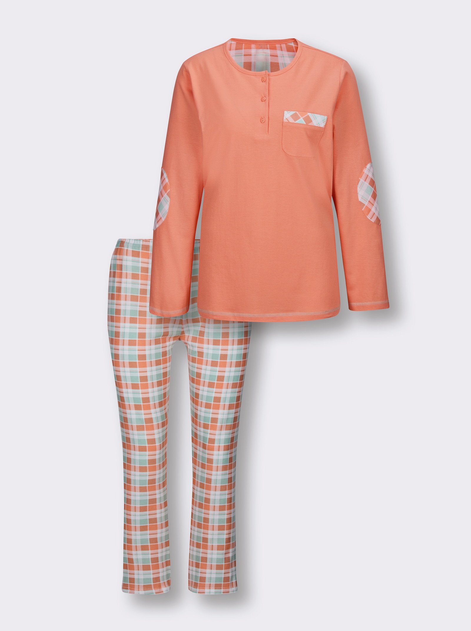 Comtessa Schlafanzug mit Karo-Hose - terra-eucalyptus-kariert