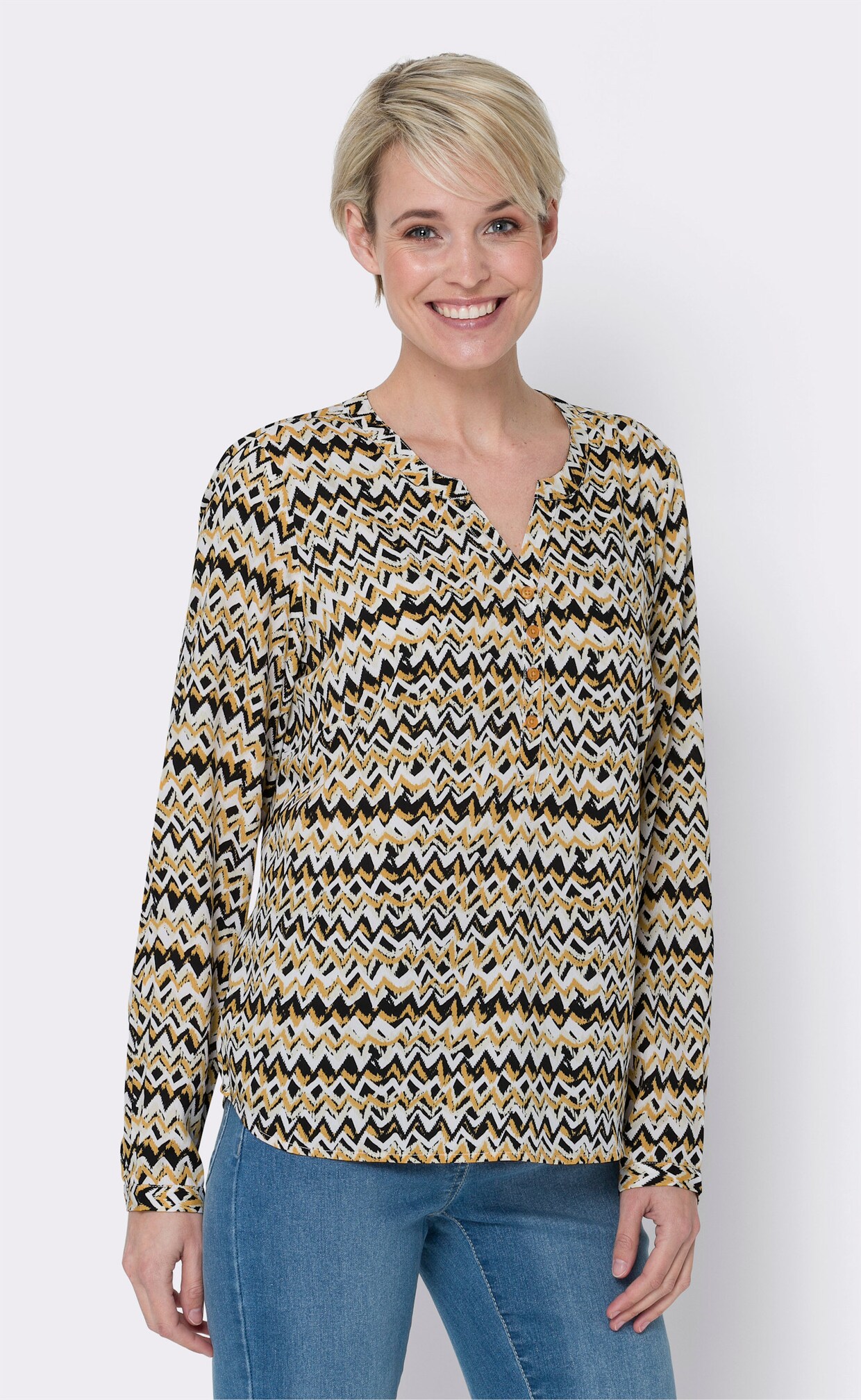 Comfortabele blouse - oker gedessineerd