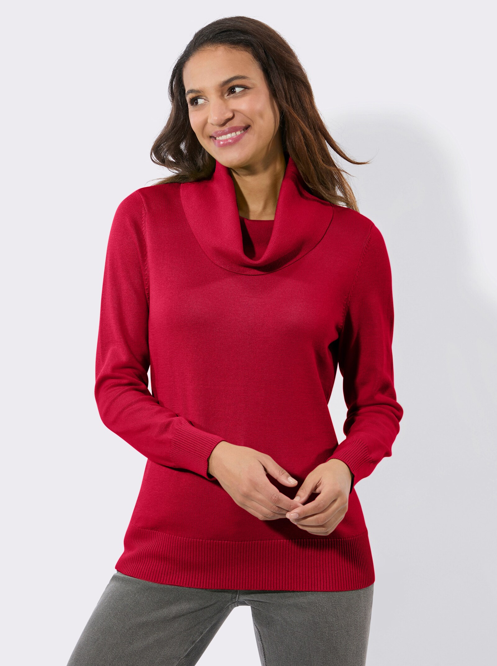 Rollkragenpullover aus weichem Feinstrick - rot
