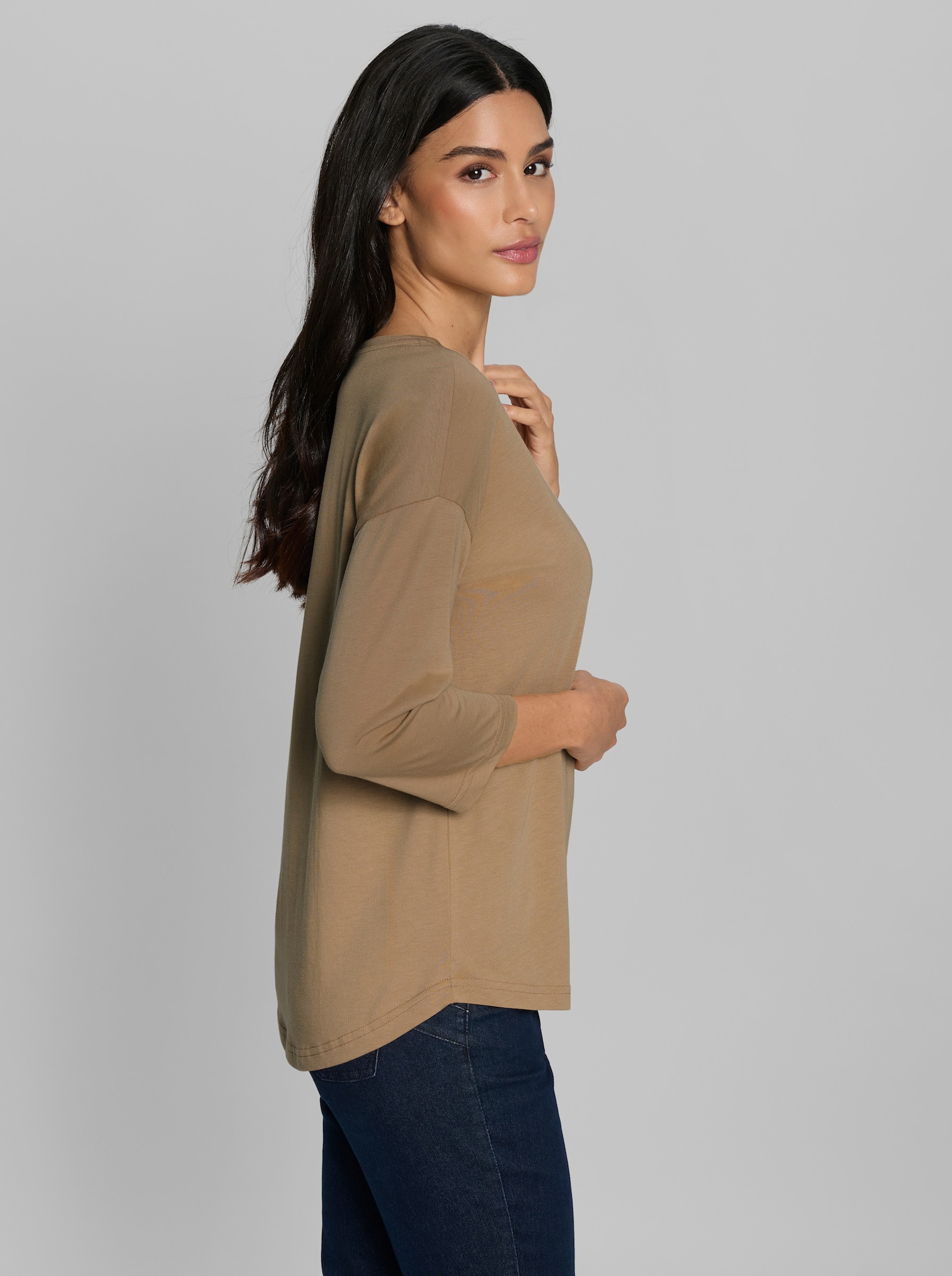 heine 3/4-Arm-Shirt mit Glitzersteinchen - camel