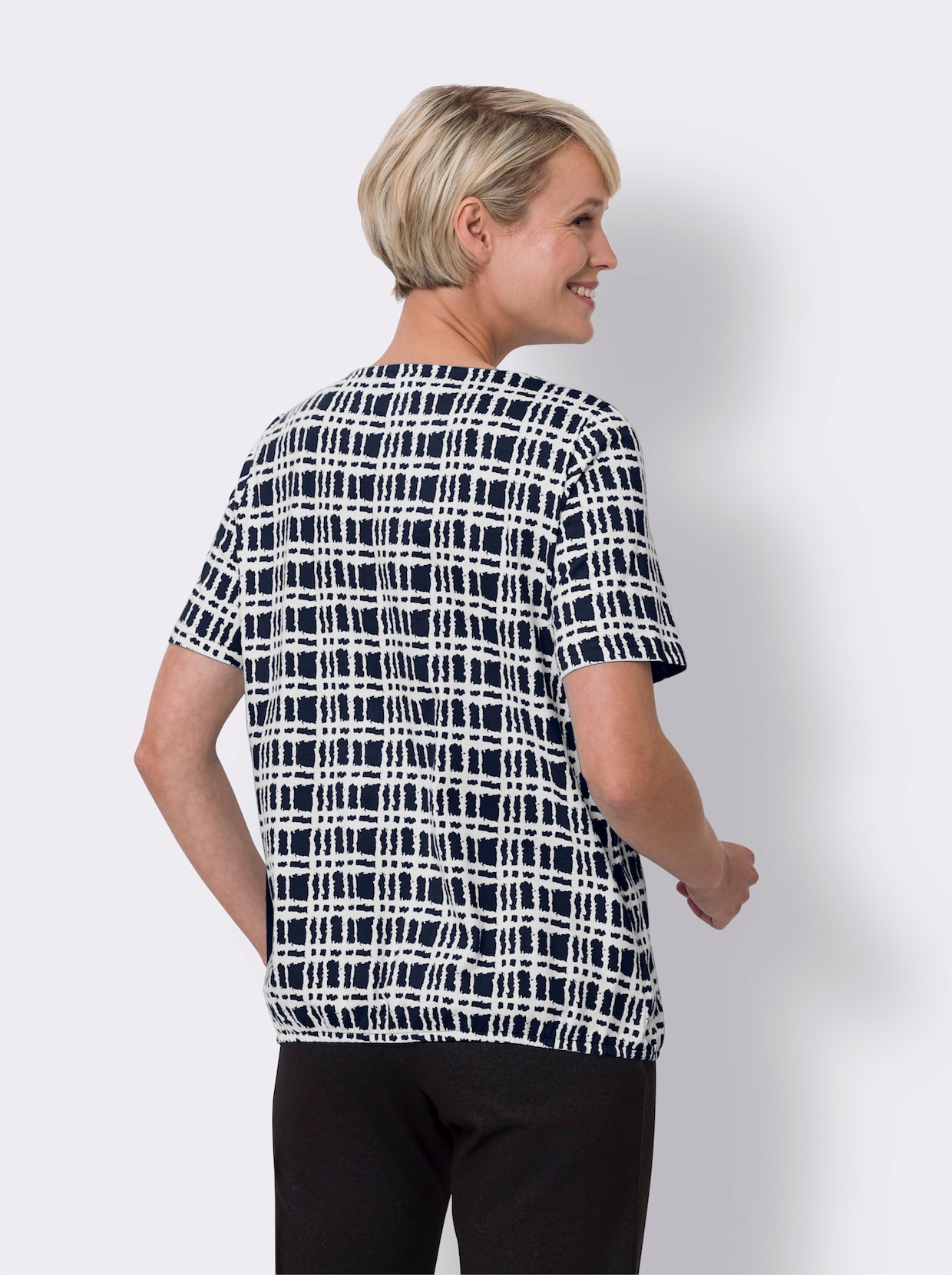 Shirt met ronde hals - marine/wit geprint