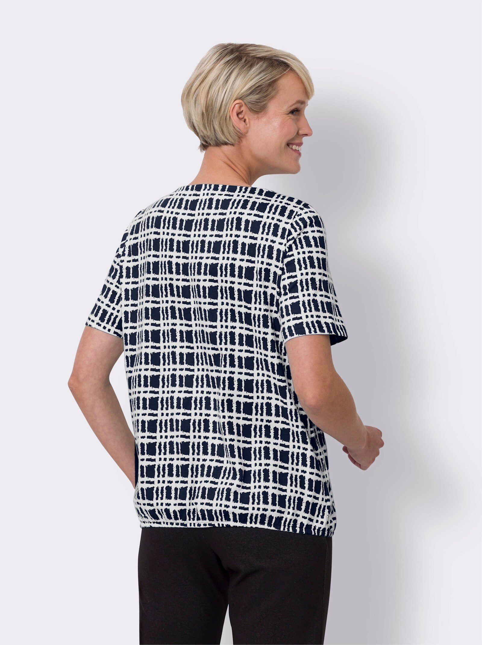 Topp med rundad båtringning - marin-vit, tryckt