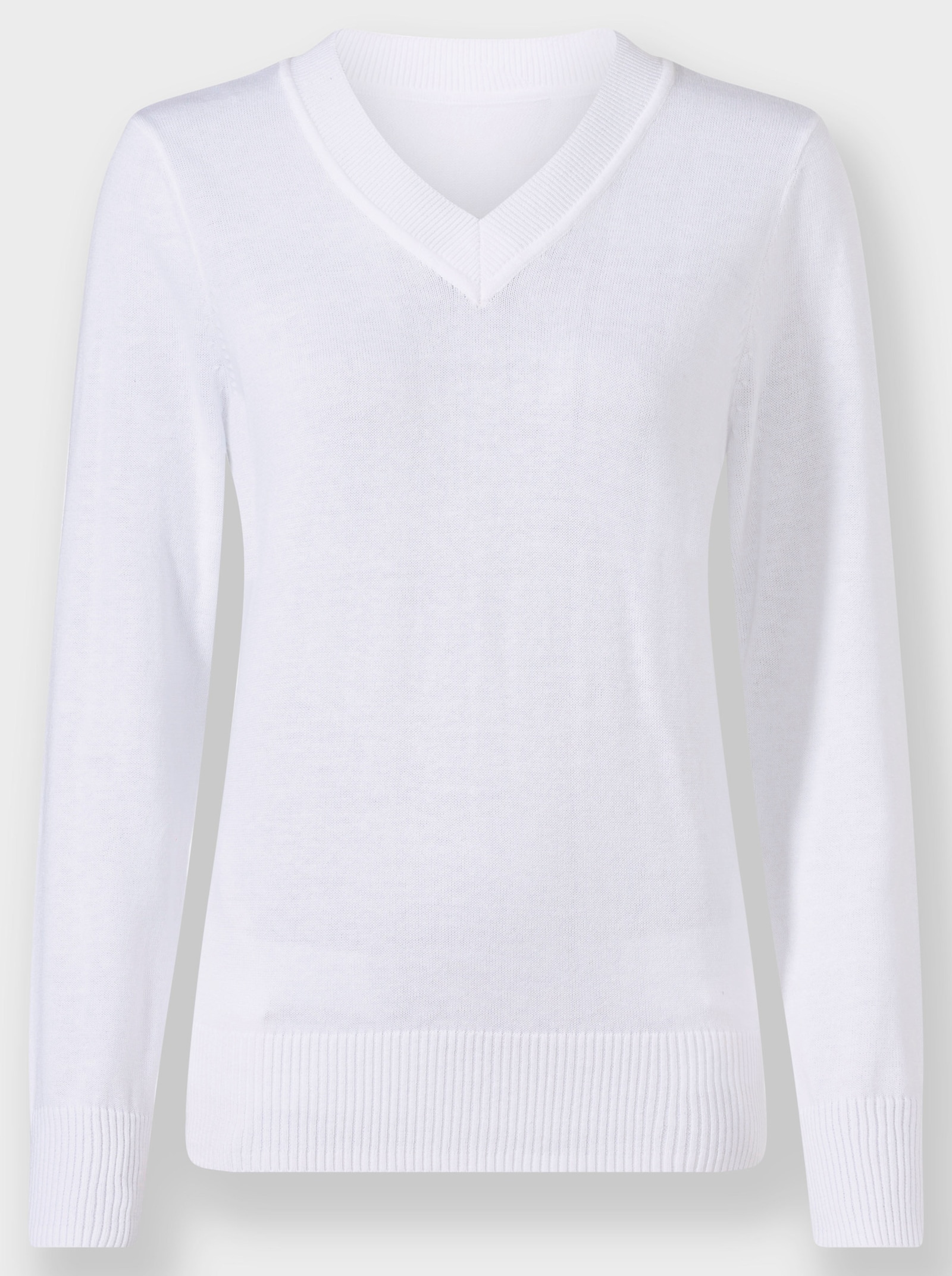 V-Ausschnitt-Pullover aus Feinstrick - ecru