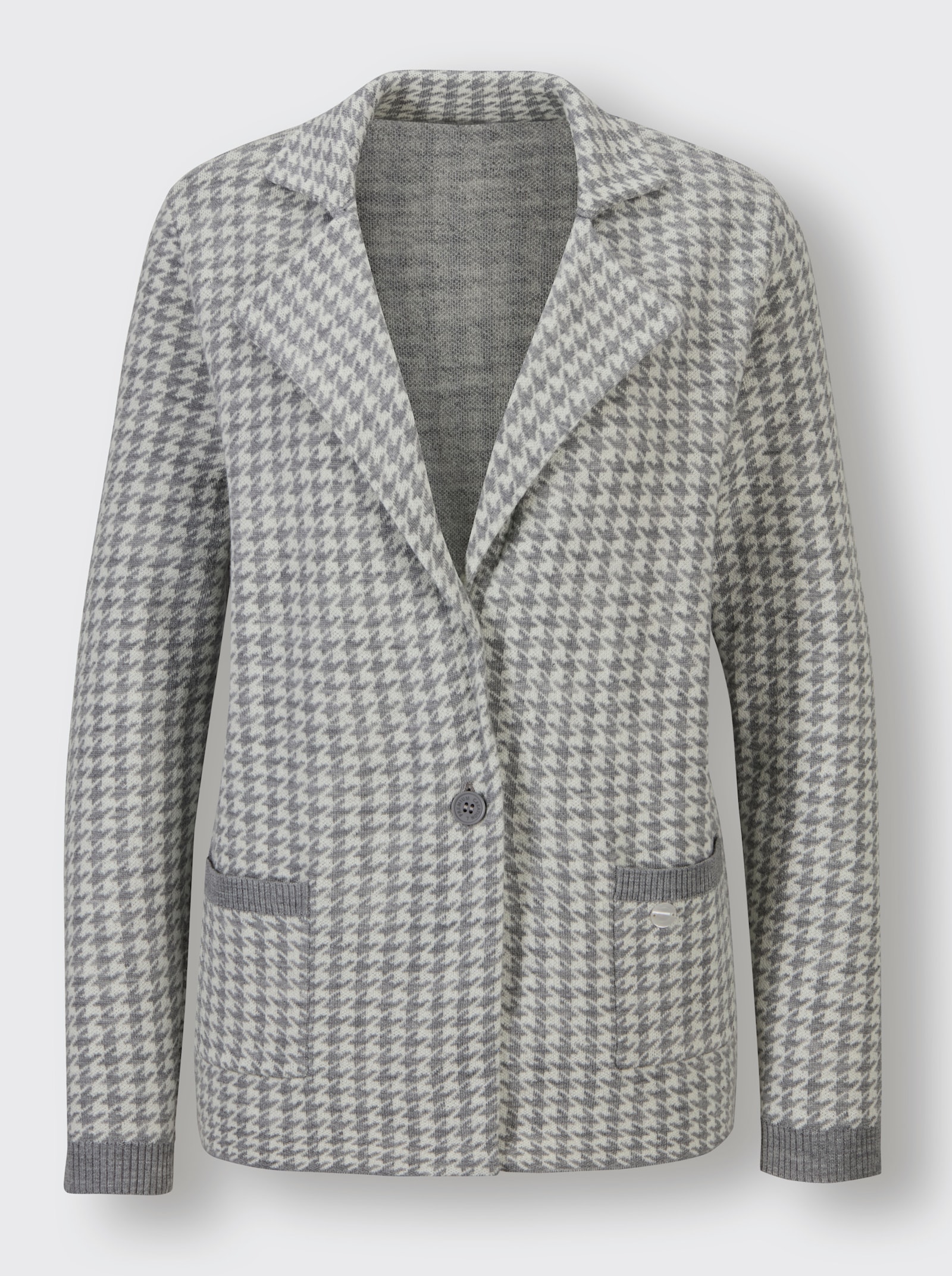 CREATION L PREMIUM Strickjacke mit 1-Knopf-Verschluss - steingrau-champagner-gemustert